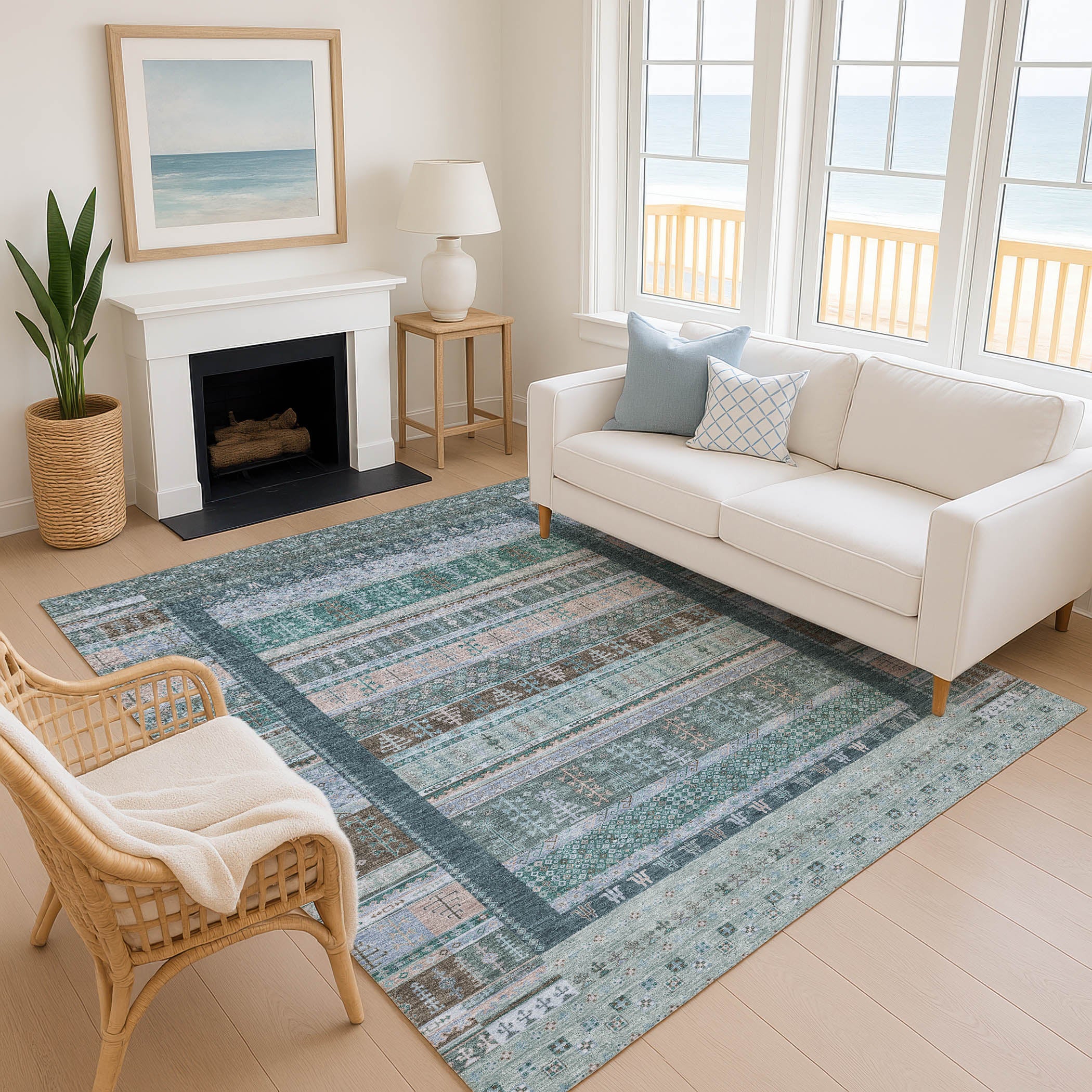 Luang Prabang Machine Washable Transitional Emerald Green Rug 2'6" x 3'10" #shape_Rectangle