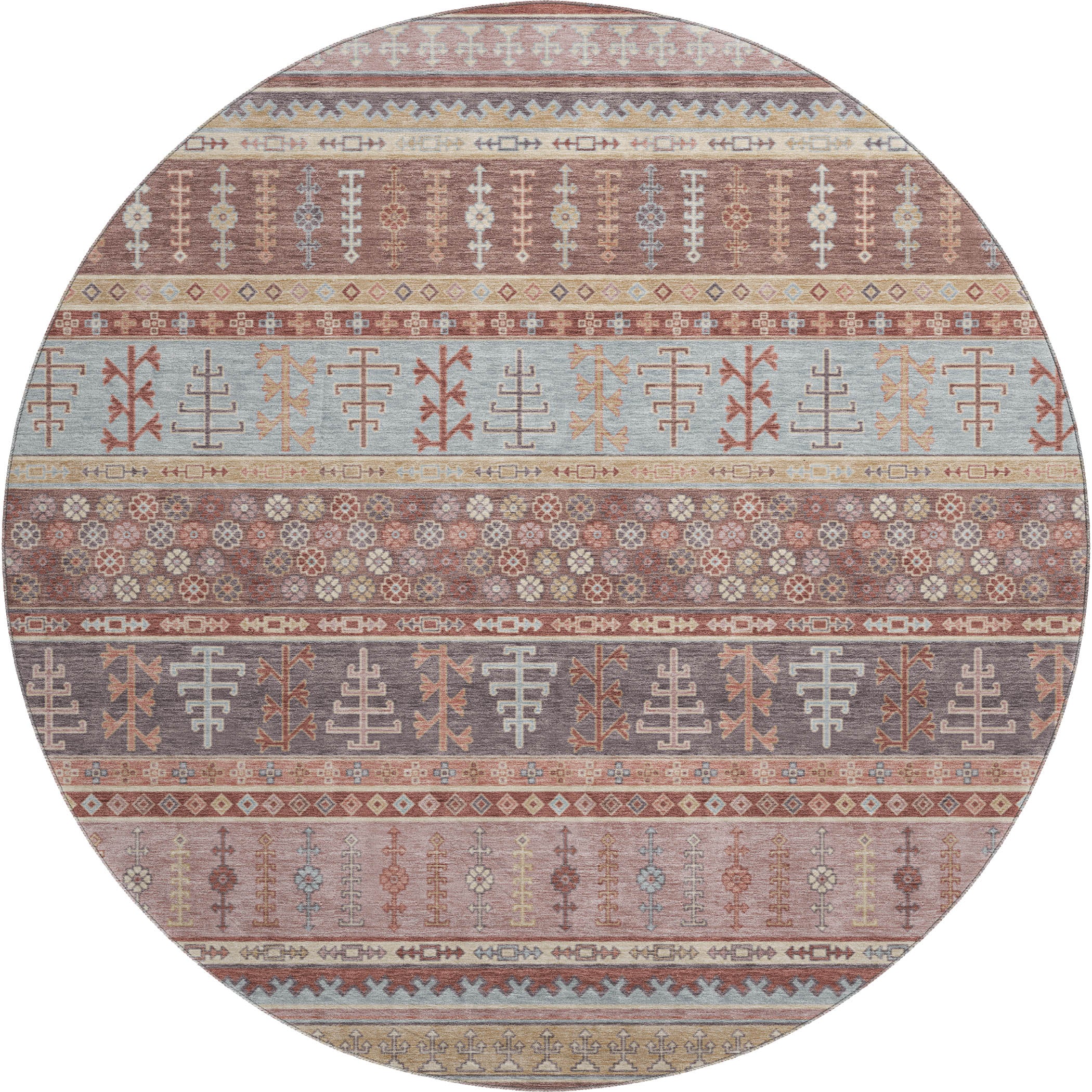 Luang Prabang Machine Washable Transitional Paprika Orange Rug 8' x 8' #shape_Round