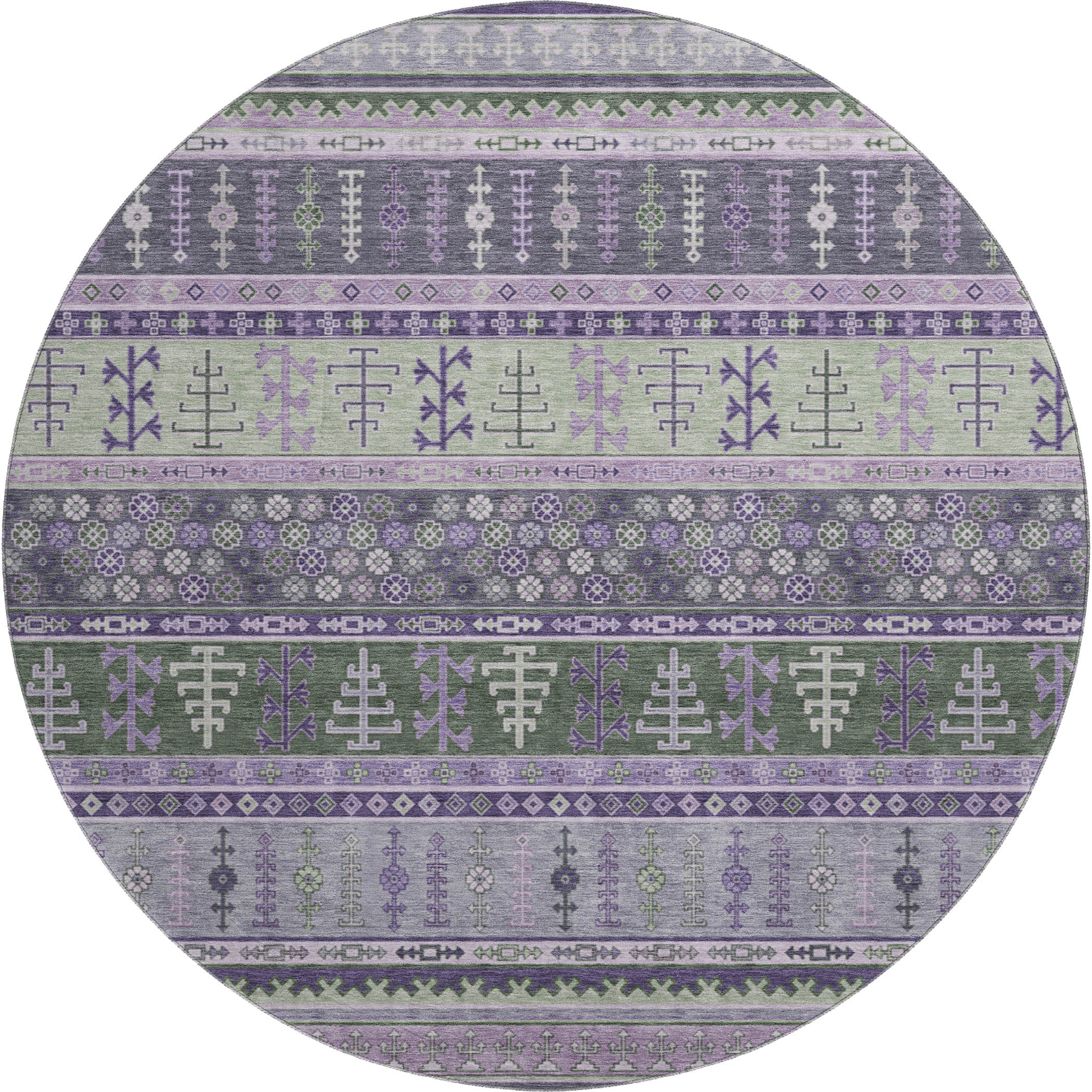 Luang Prabang Machine Washable Transitional Purple Rug 8' x 8' #shape_Round