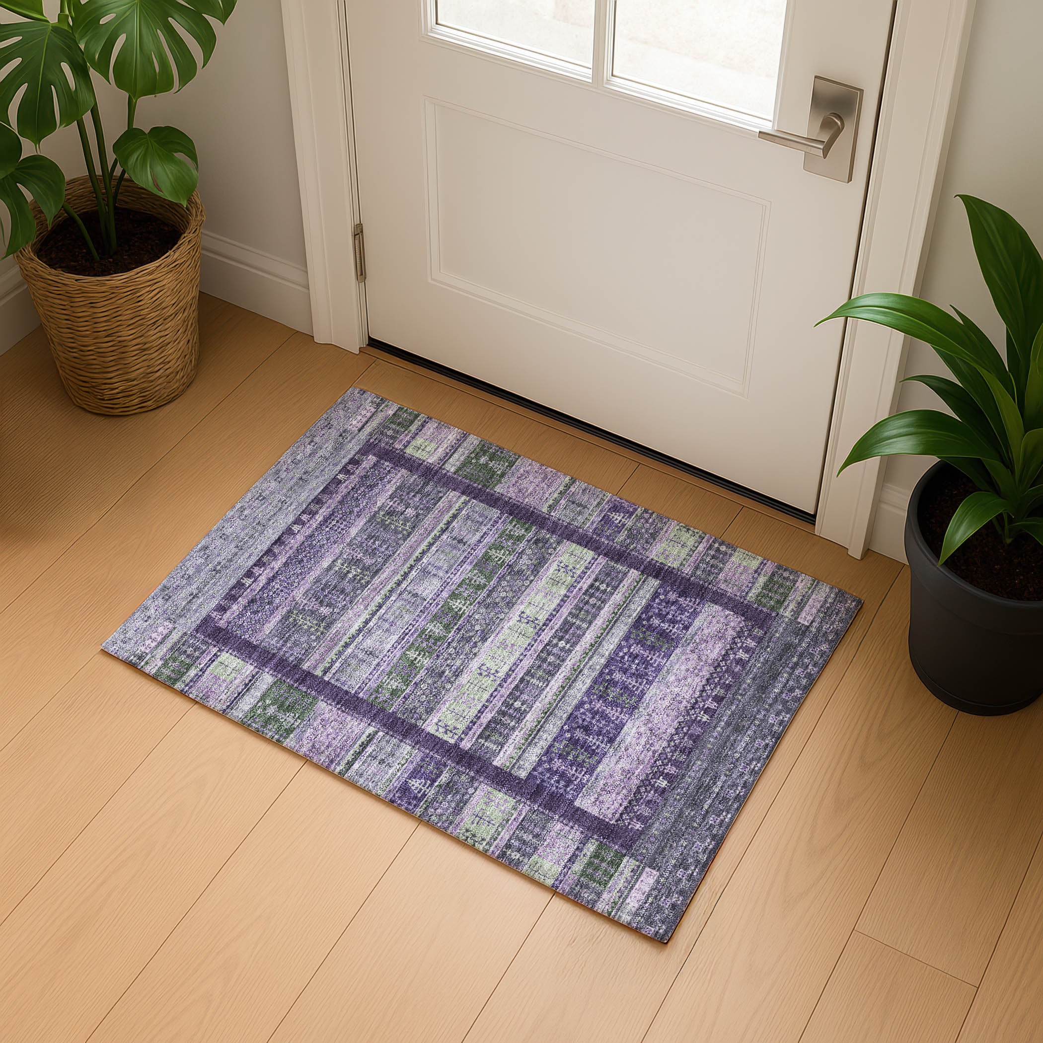 Luang Prabang Machine Washable Transitional Purple Rug 1'8" x 2'6" #shape_Rectangle
