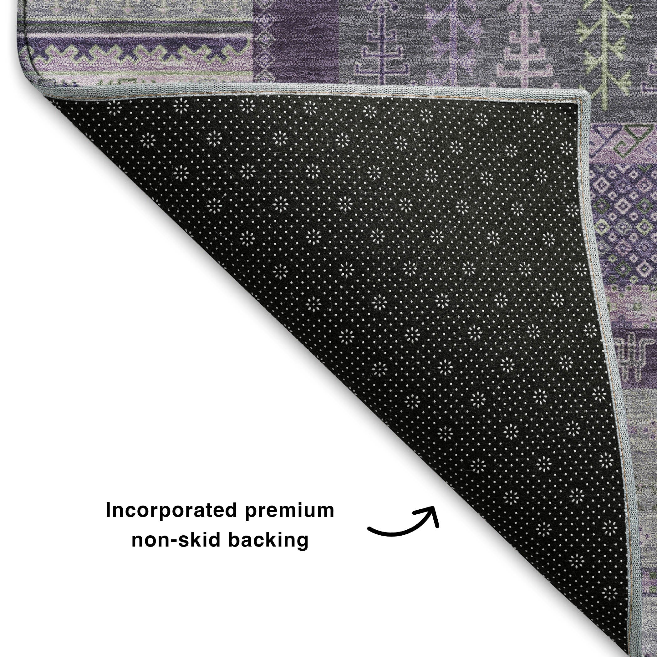 Luang Prabang Machine Washable Transitional Purple Rug 1'8" x 2'6" #shape_Rectangle