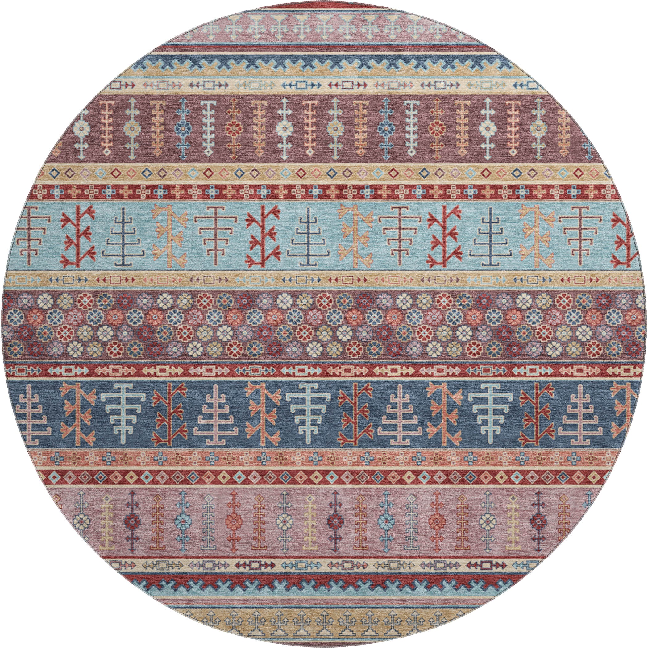 Luang Prabang Machine Washable Transitional Red Rug 8' x 8' #shape_Round