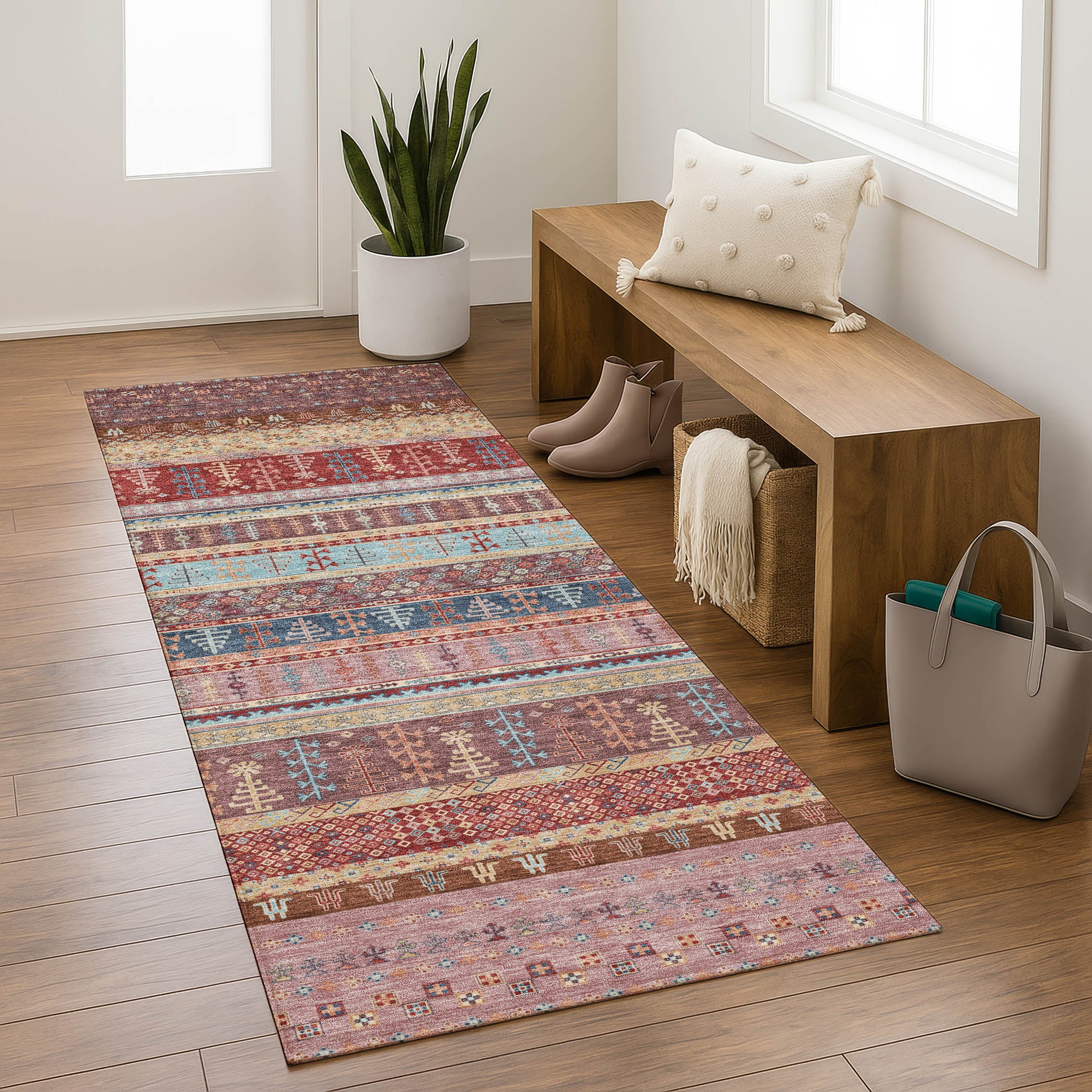 Luang Prabang Machine Washable Transitional Red Rug 2'3" x 7'6" #shape_Runner
