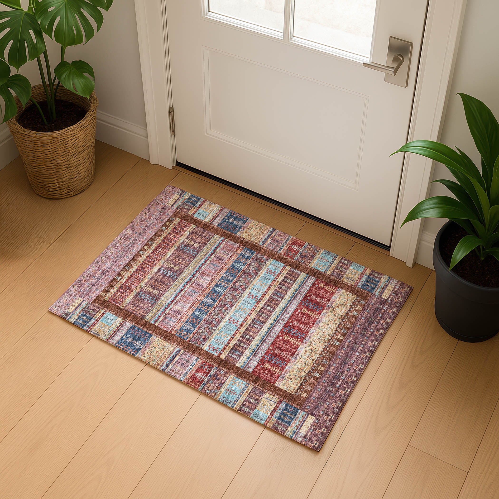 Luang Prabang Machine Washable Transitional Red Rug 1'8" x 2'6" #shape_Rectangle