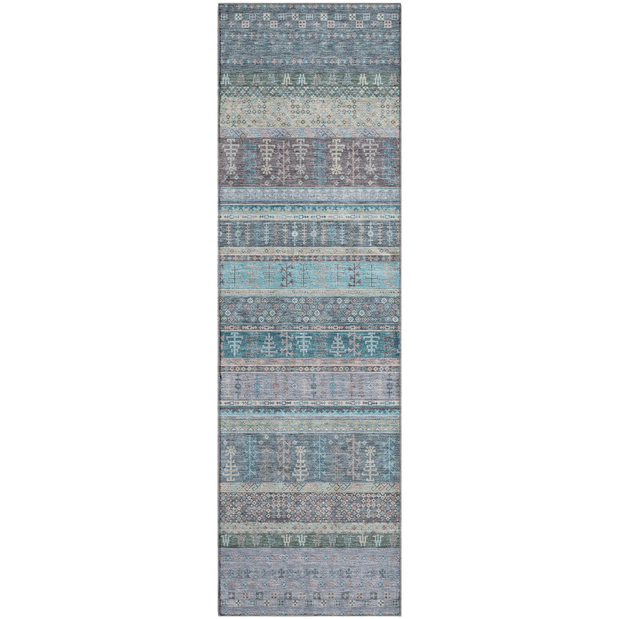 Luang Prabang Machine Washable Transitional Teal Rug 2'3" x 7'6" #shape_Runner