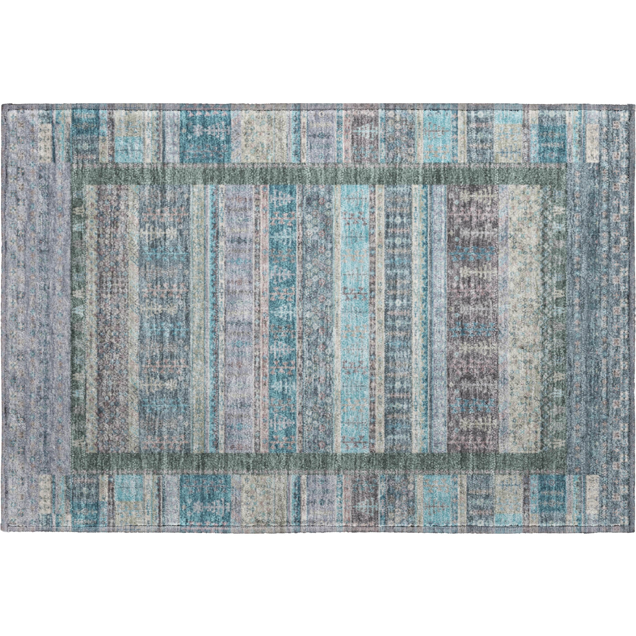 Luang Prabang Machine Washable Transitional Teal Rug 1'8" x 2'6" #shape_Rectangle