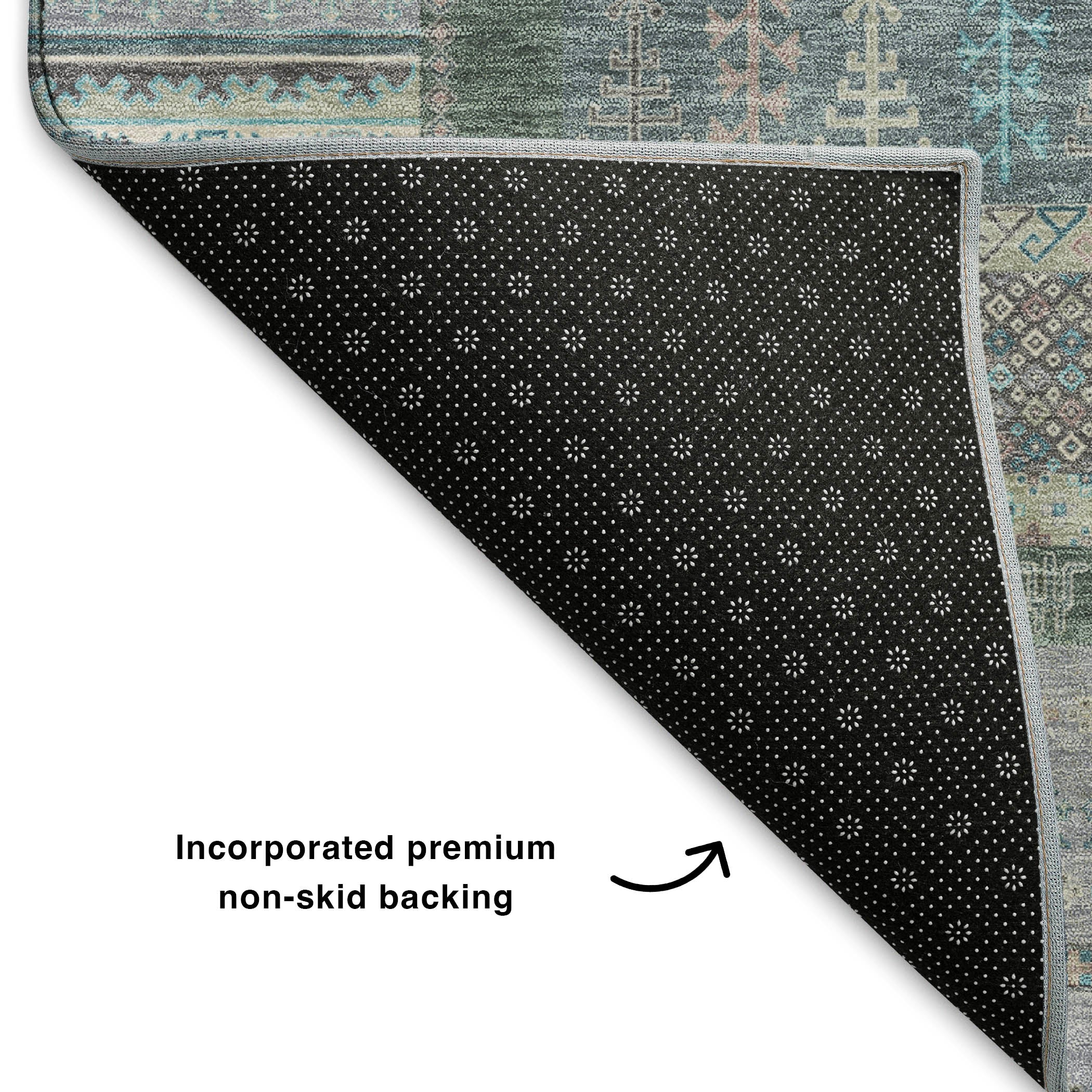 Luang Prabang Machine Washable Transitional Teal Rug 1'8" x 2'6" #shape_Rectangle