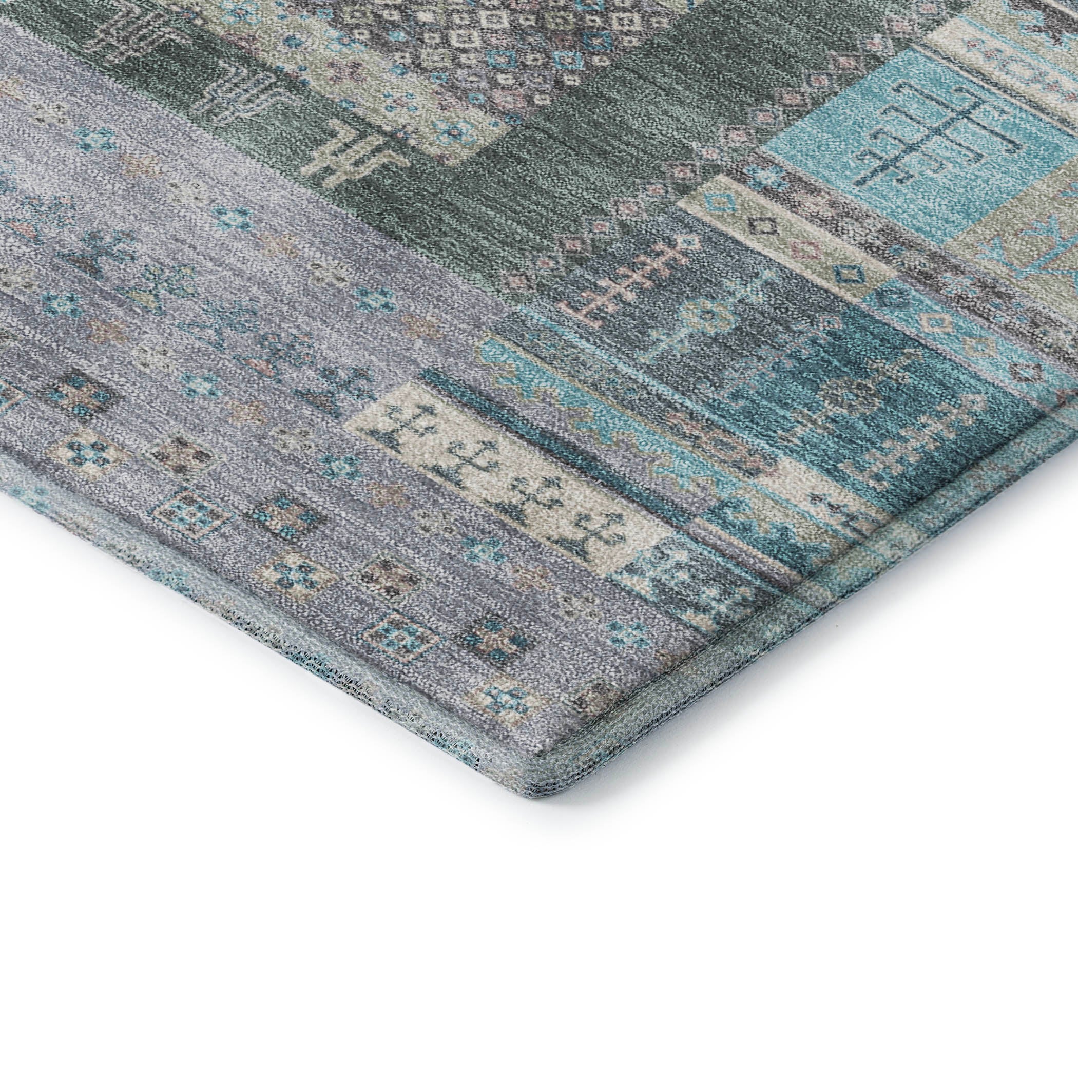 Luang Prabang Machine Washable Transitional Teal Rug 1'8" x 2'6" #shape_Rectangle