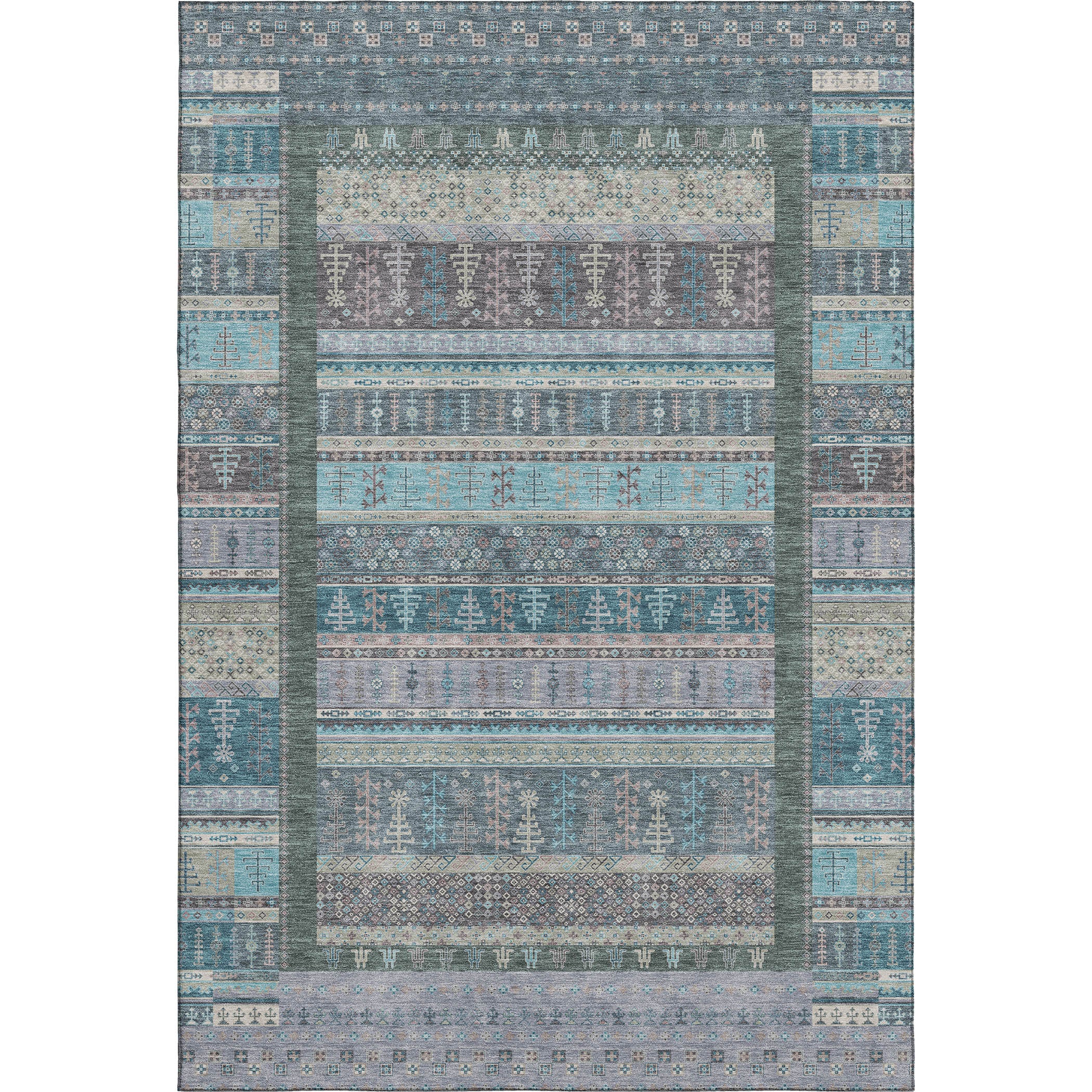 Luang Prabang Machine Washable Transitional Teal Rug 2'6" x 3'10" #shape_Rectangle