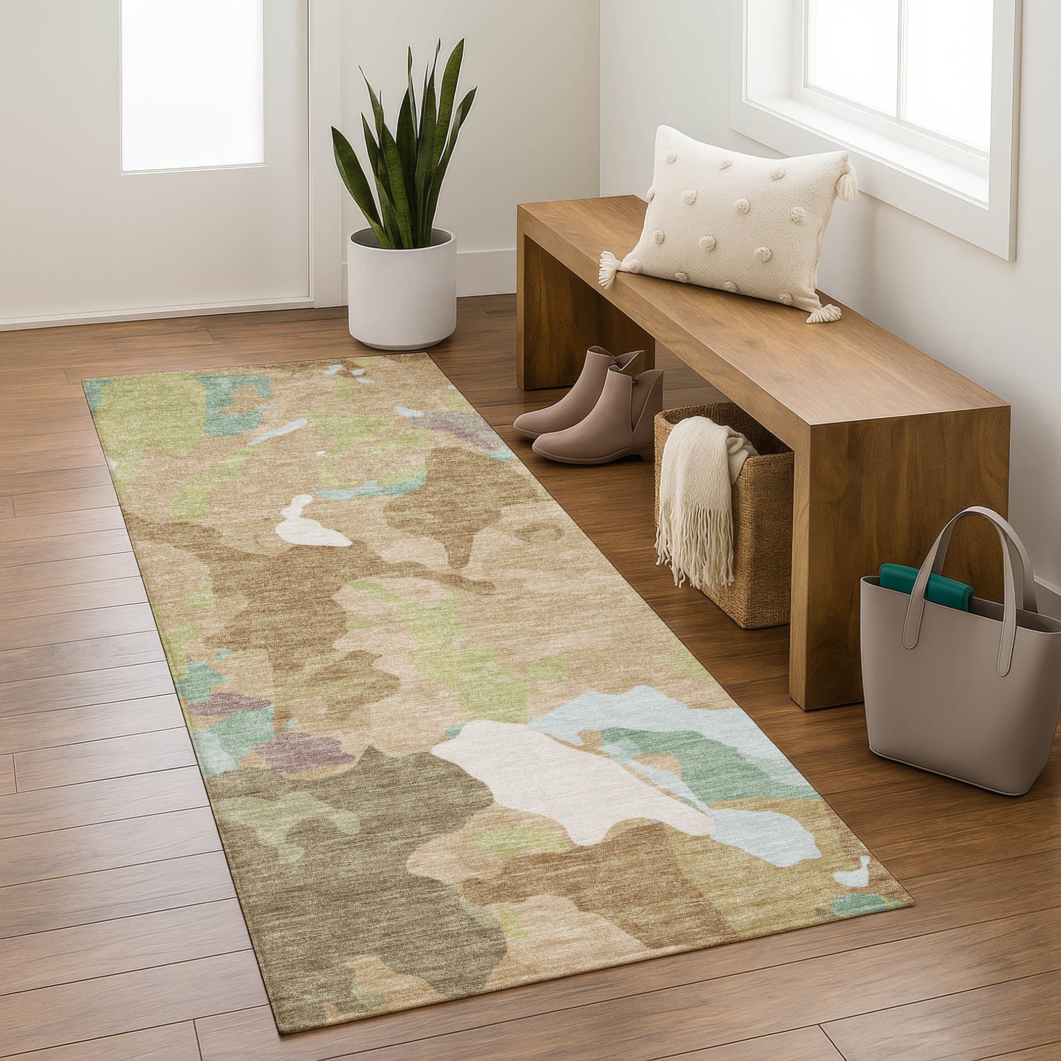 Vienna Machine Washable Transitional Beige Brown Rug 2'3" x 7'6" #shape_Runner