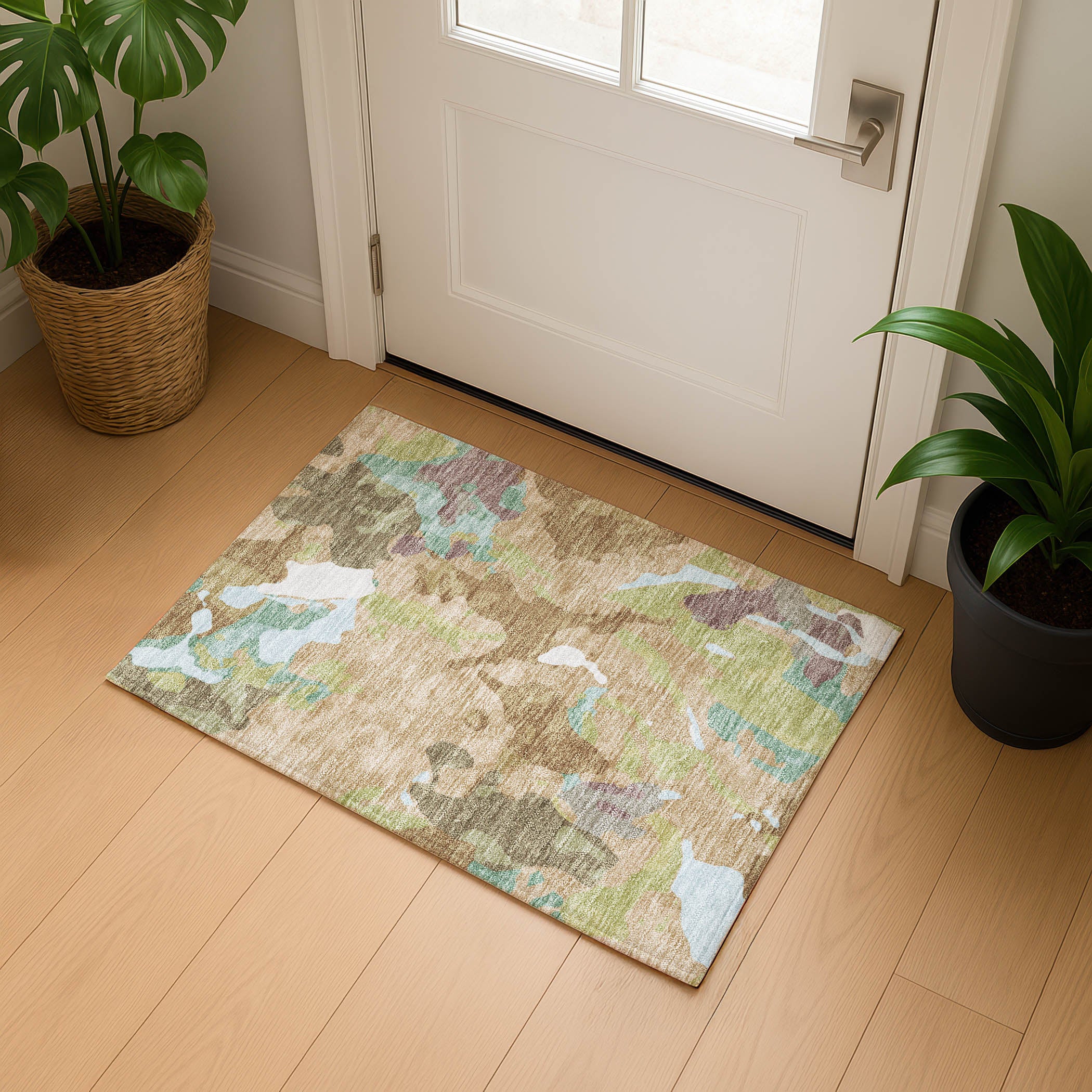 Vienna Machine Washable Transitional Beige Brown Rug 1'8" x 2'6" #shape_Rectangle