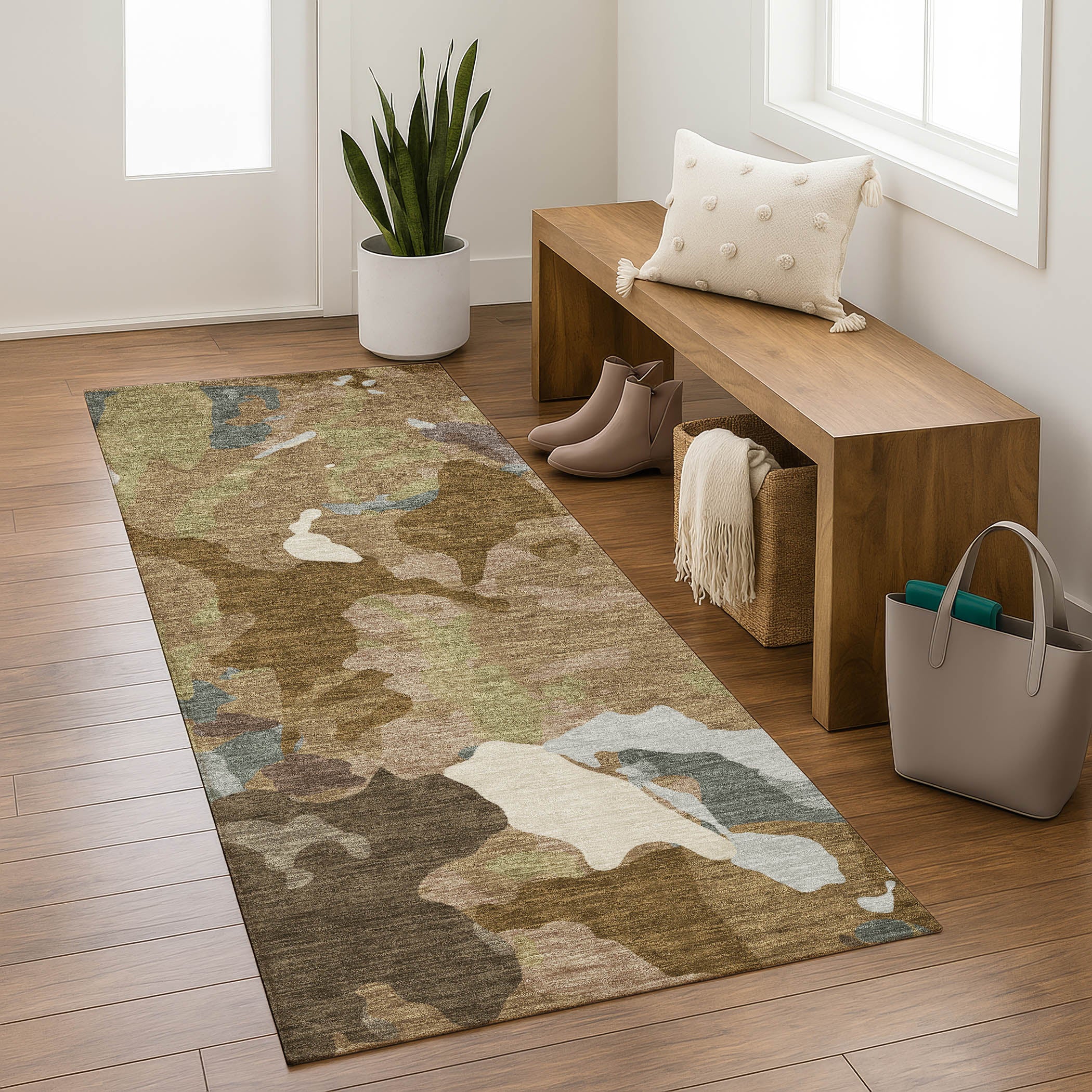 Vienna Machine Washable Transitional Brown Rug 2'3" x 7'6" #shape_Runner
