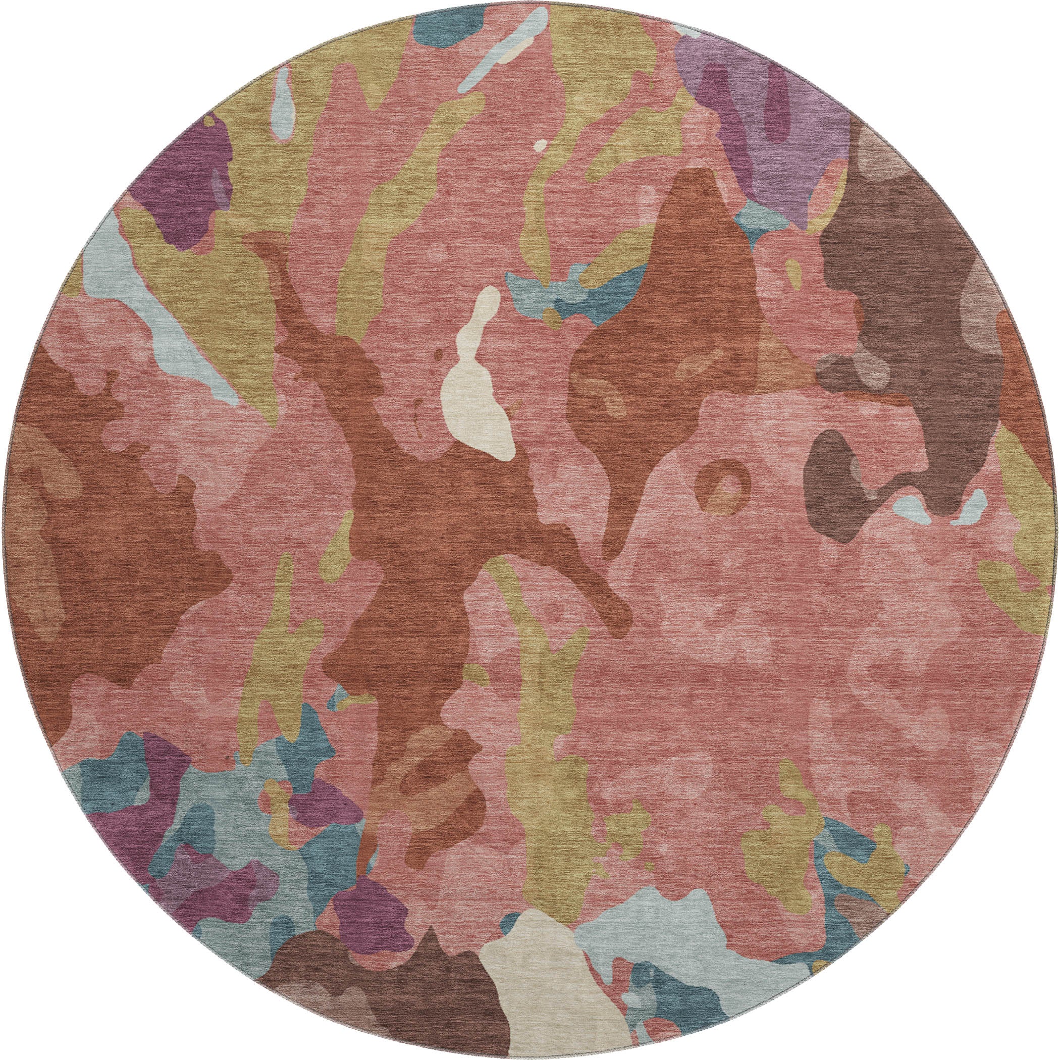 Vienna Machine Washable Transitional Pink Rug 8' x 8' #shape_Round