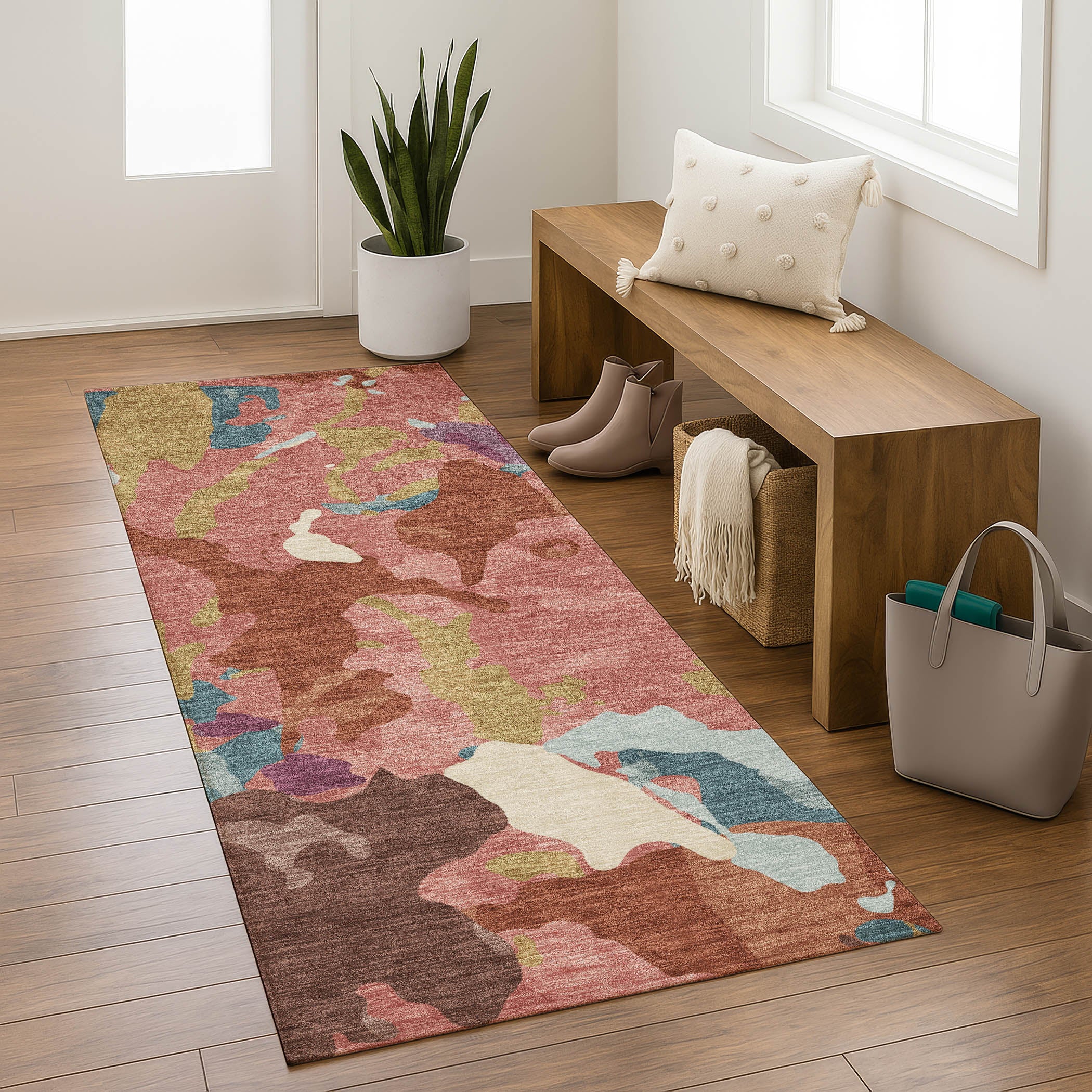 Vienna Machine Washable Transitional Pink Rug 2'3" x 7'6" #shape_Runner