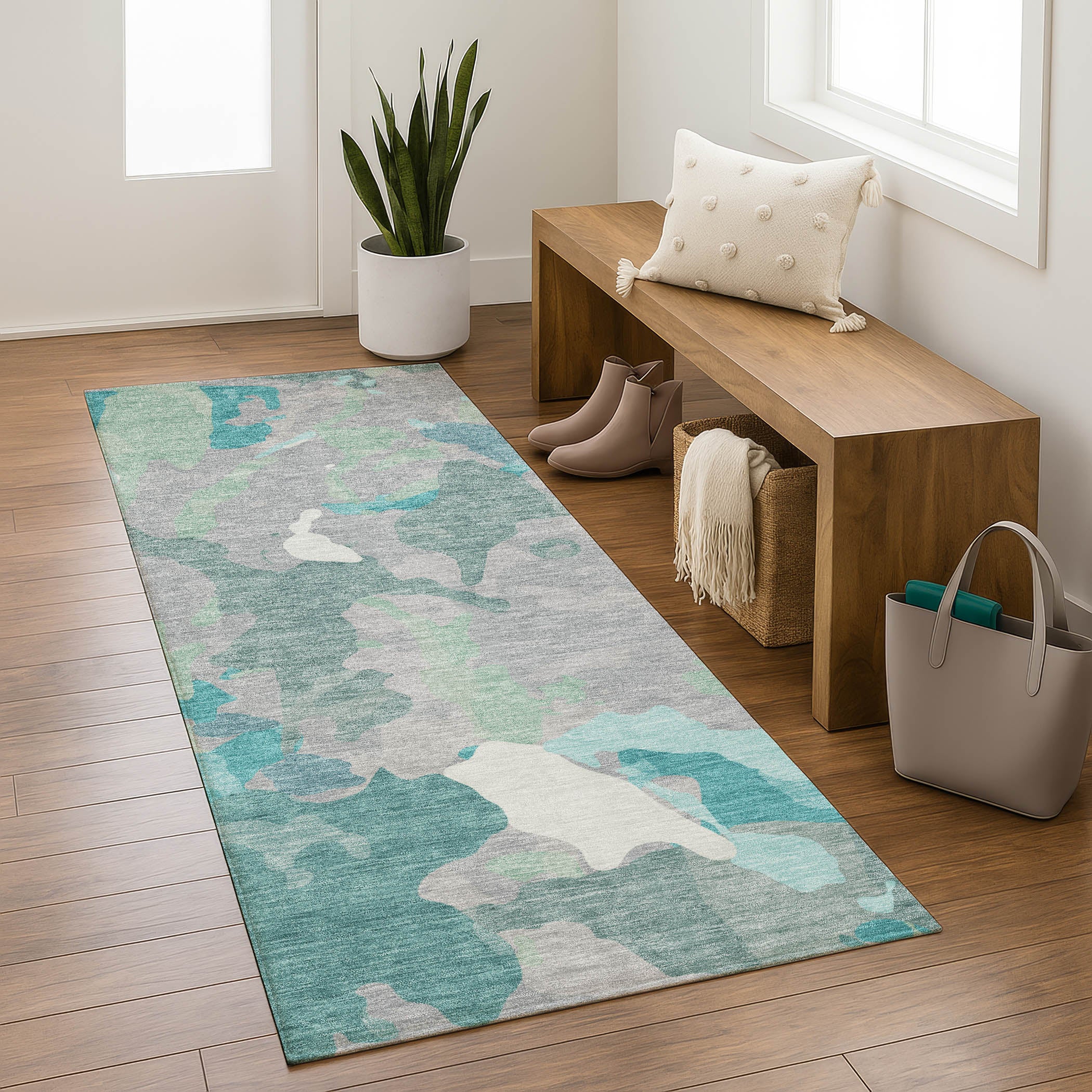 Vienna Machine Washable Transitional Taupe Brown Rug 2'3" x 7'6" #shape_Runner