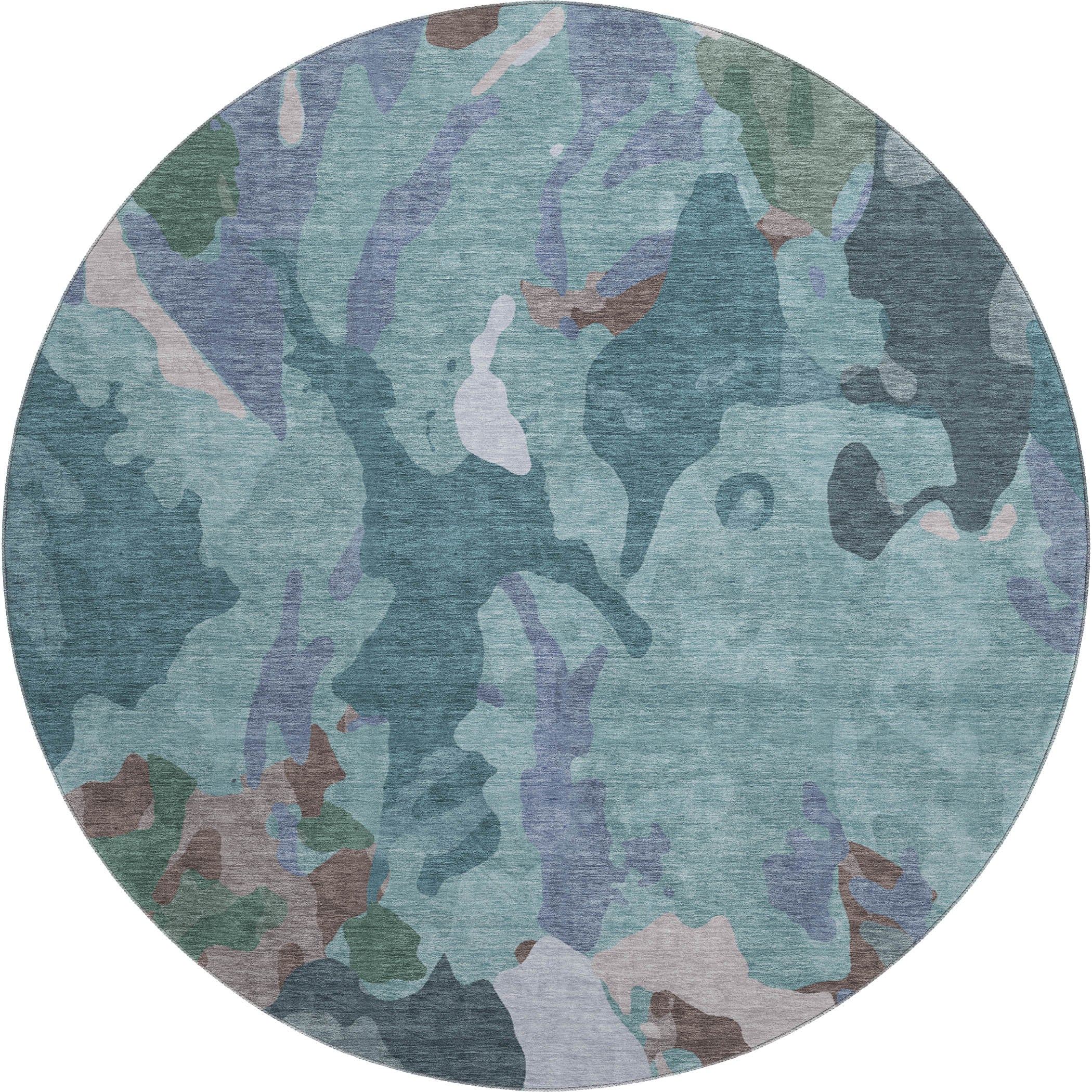Vienna Machine Washable Transitional Teal Rug 8' x 8' #shape_Round