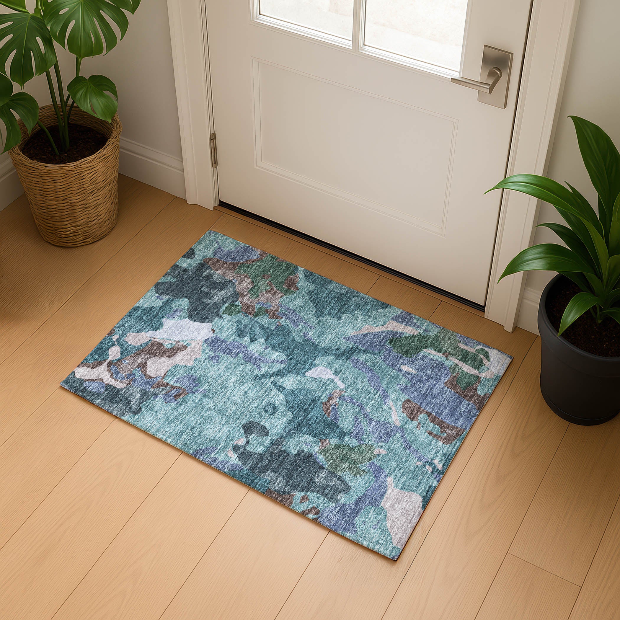 Vienna Machine Washable Transitional Teal Rug 1'8" x 2'6" #shape_Rectangle