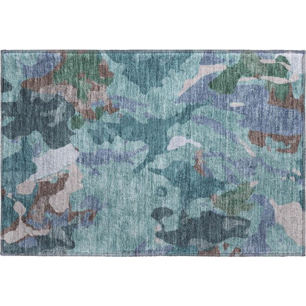 Vienna Machine Washable Transitional Teal Rug 1'8" x 2'6"