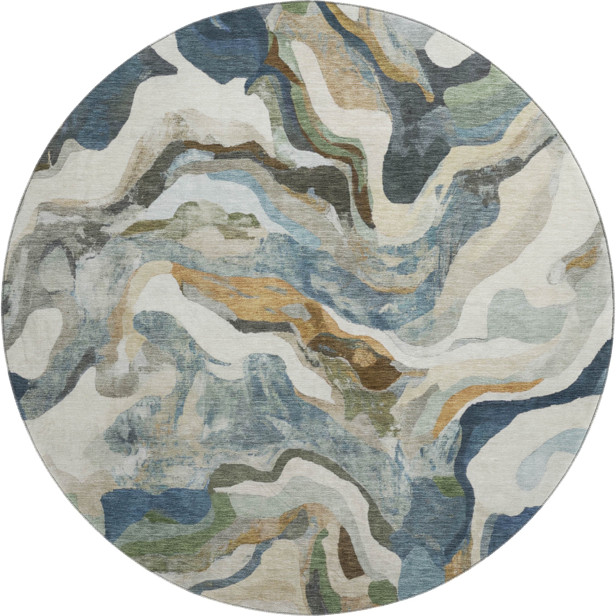 Bruges Machine Washable Transitional Denim Blue Rug 8' x 8' #shape_Round