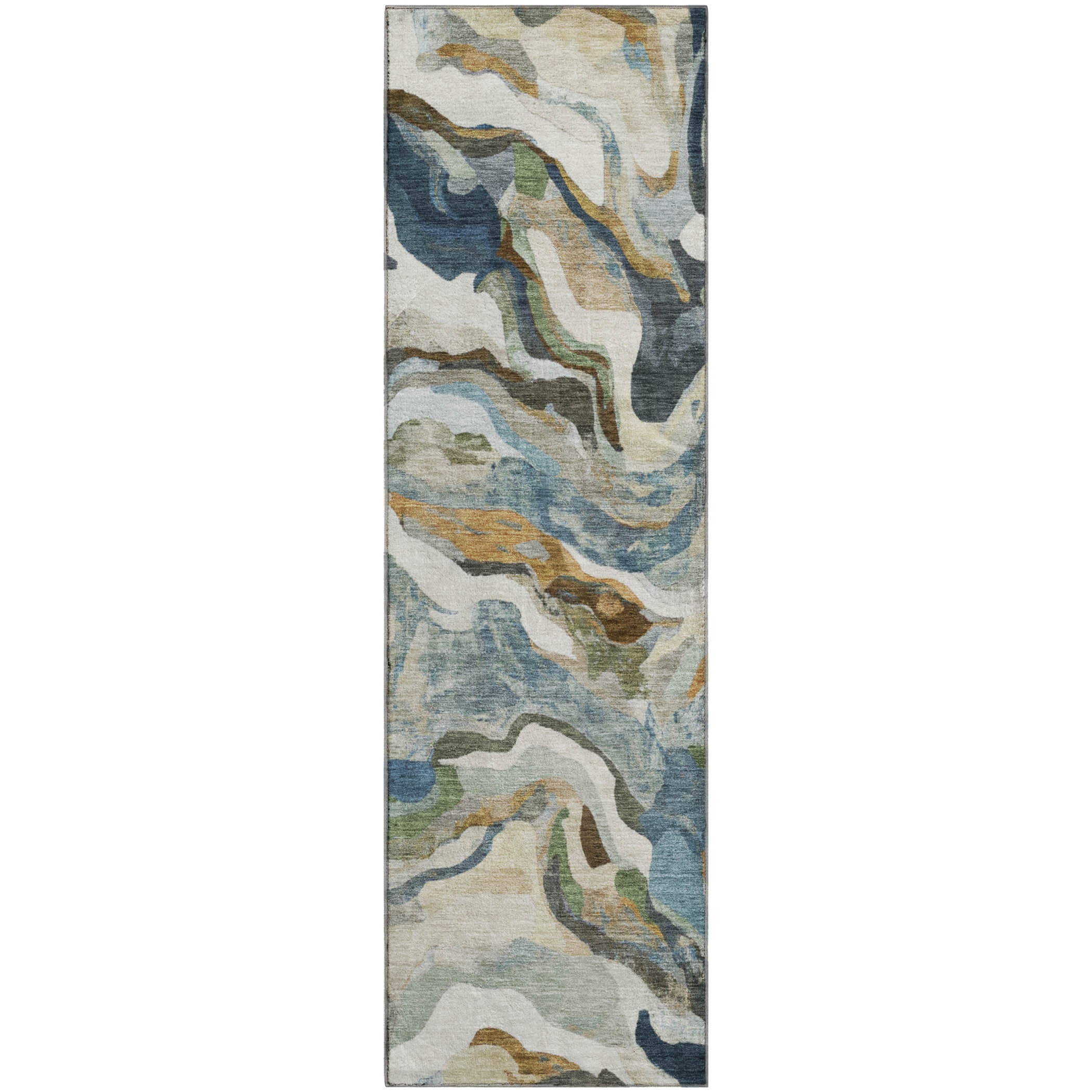 Bruges Machine Washable Transitional Denim Blue Rug 2'3" x 7'6" #shape_Runner