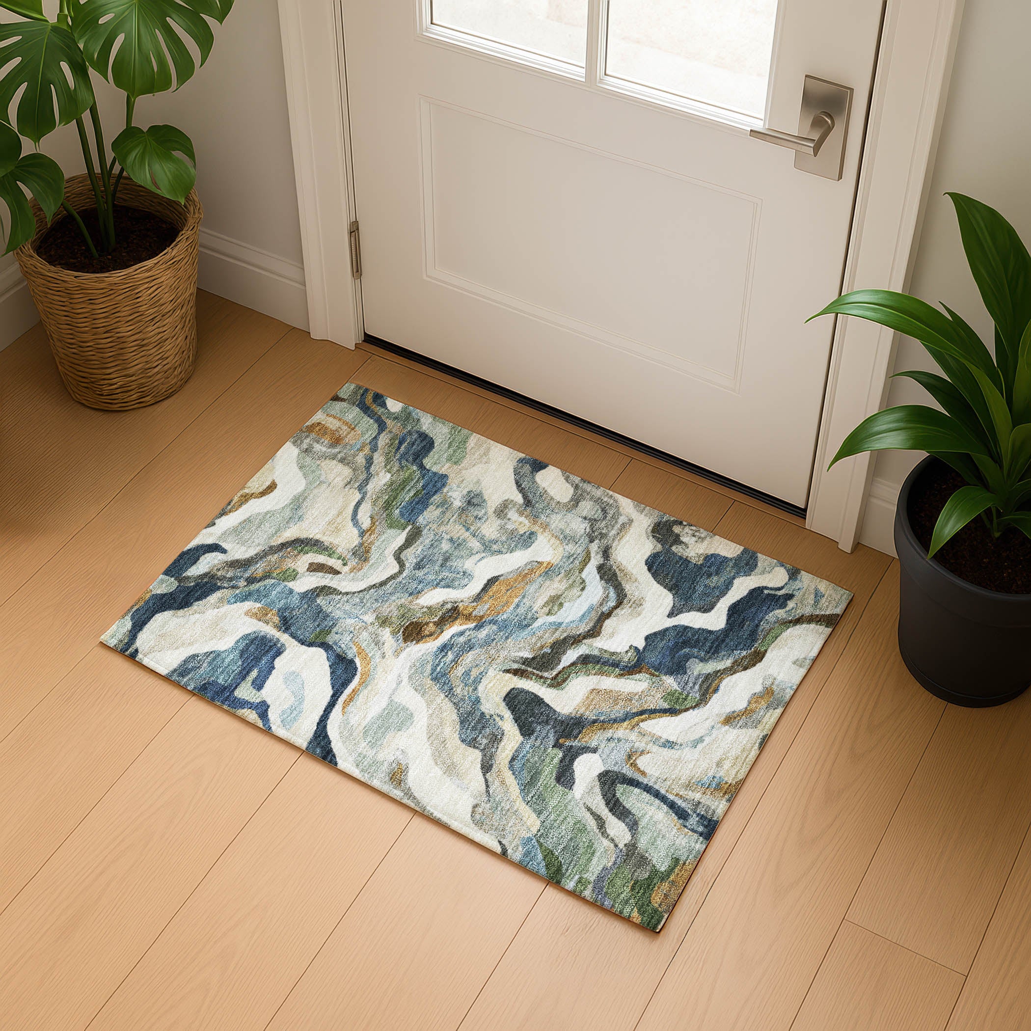 Bruges Machine Washable Transitional Denim Blue Rug 1'8" x 2'6" #shape_Rectangle