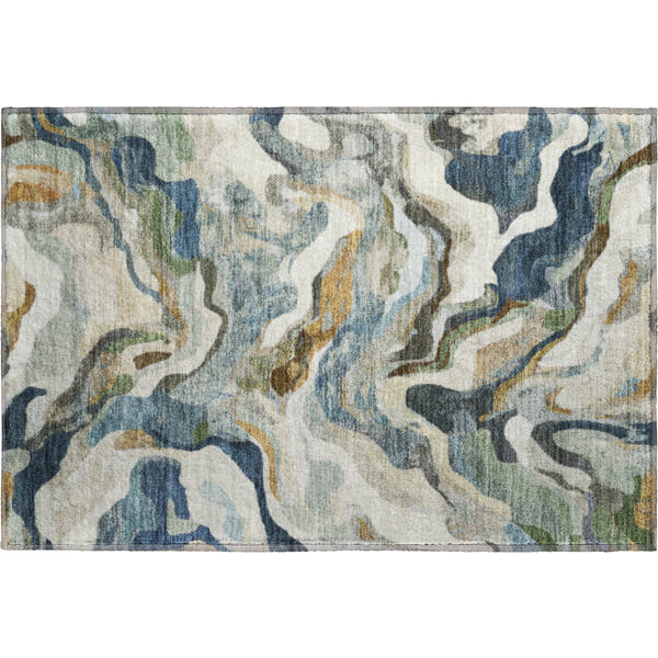 Bruges Machine Washable Transitional Denim Blue Rug 1'8" x 2'6"
