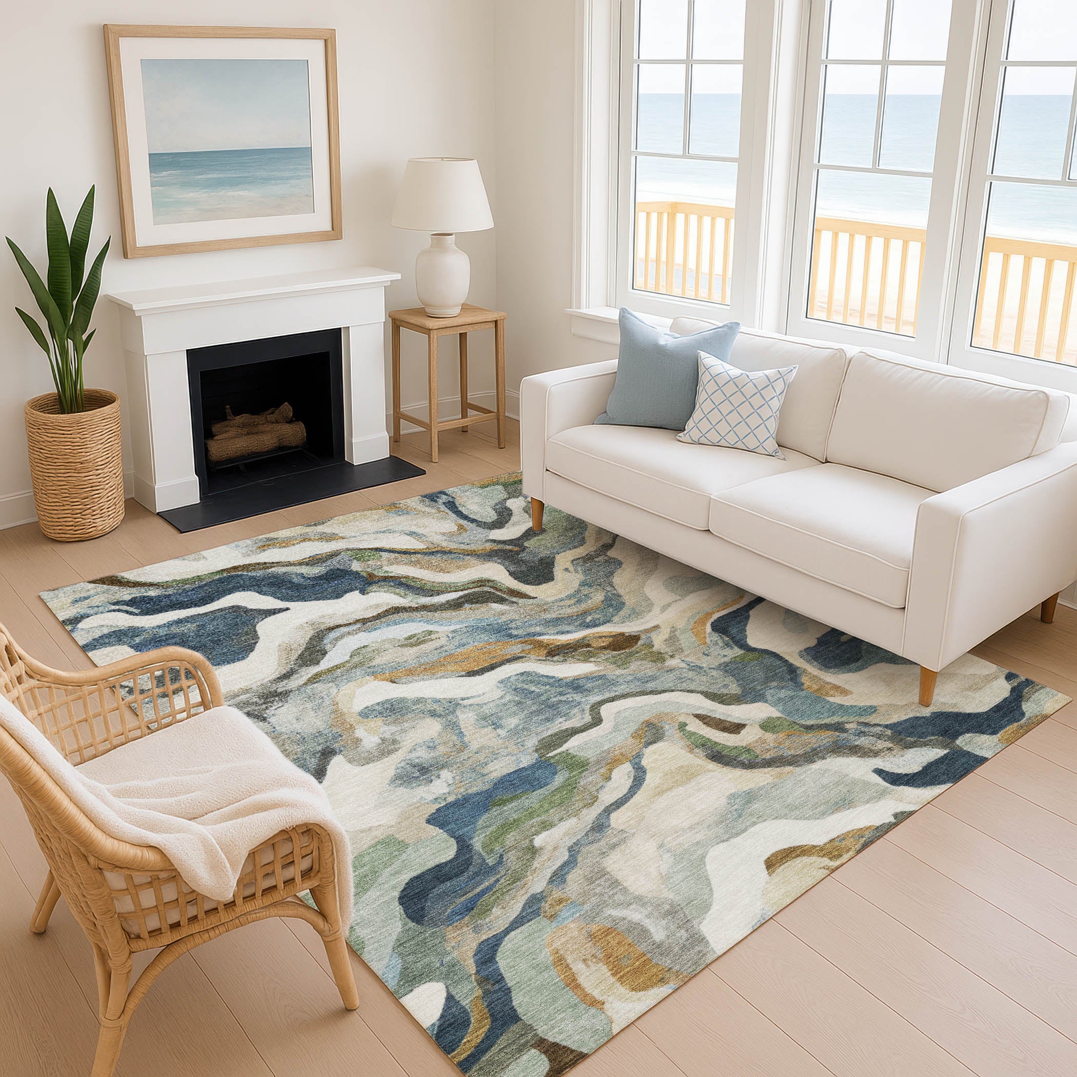 Bruges Machine Washable Transitional Denim Blue Rug 2'6" x 3'10" #shape_Rectangle