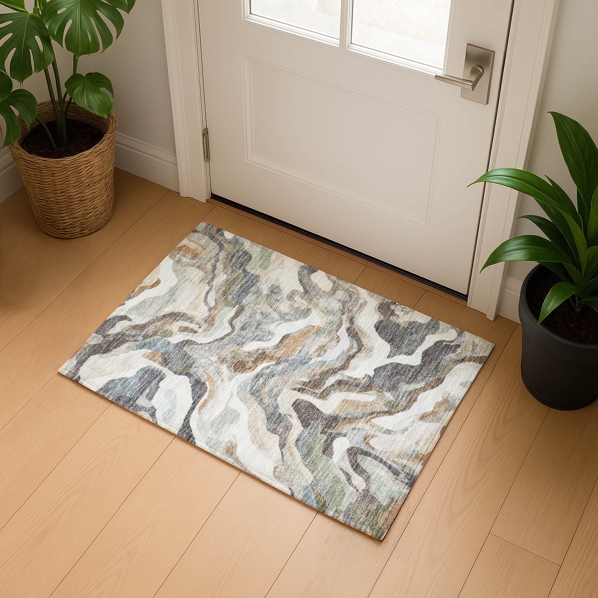Bruges Machine Washable Transitional Khaki Brown Rug 1'8" x 2'6" #shape_Rectangle