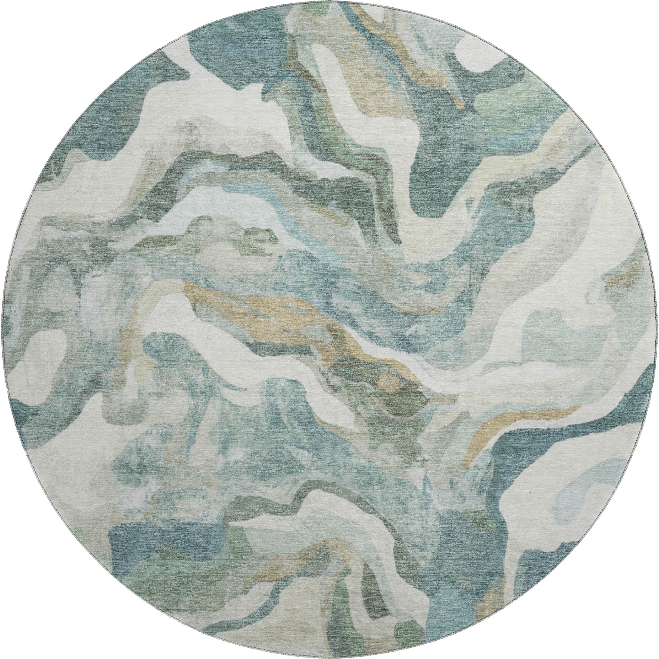 Bruges Machine Washable Transitional Teal Rug 8' x 8' #shape_Round