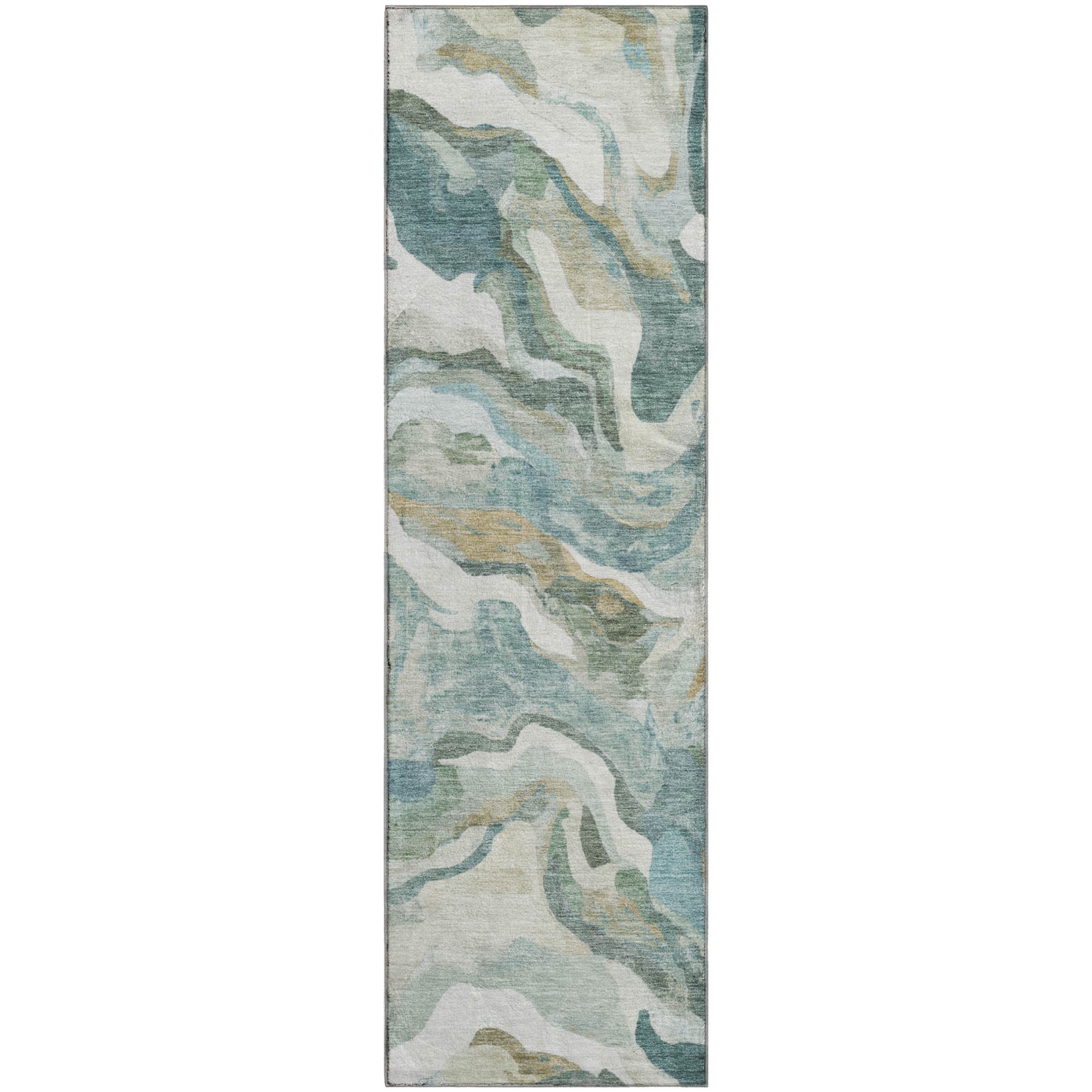 Bruges Machine Washable Transitional Teal Rug 2'3" x 7'6" #shape_Runner