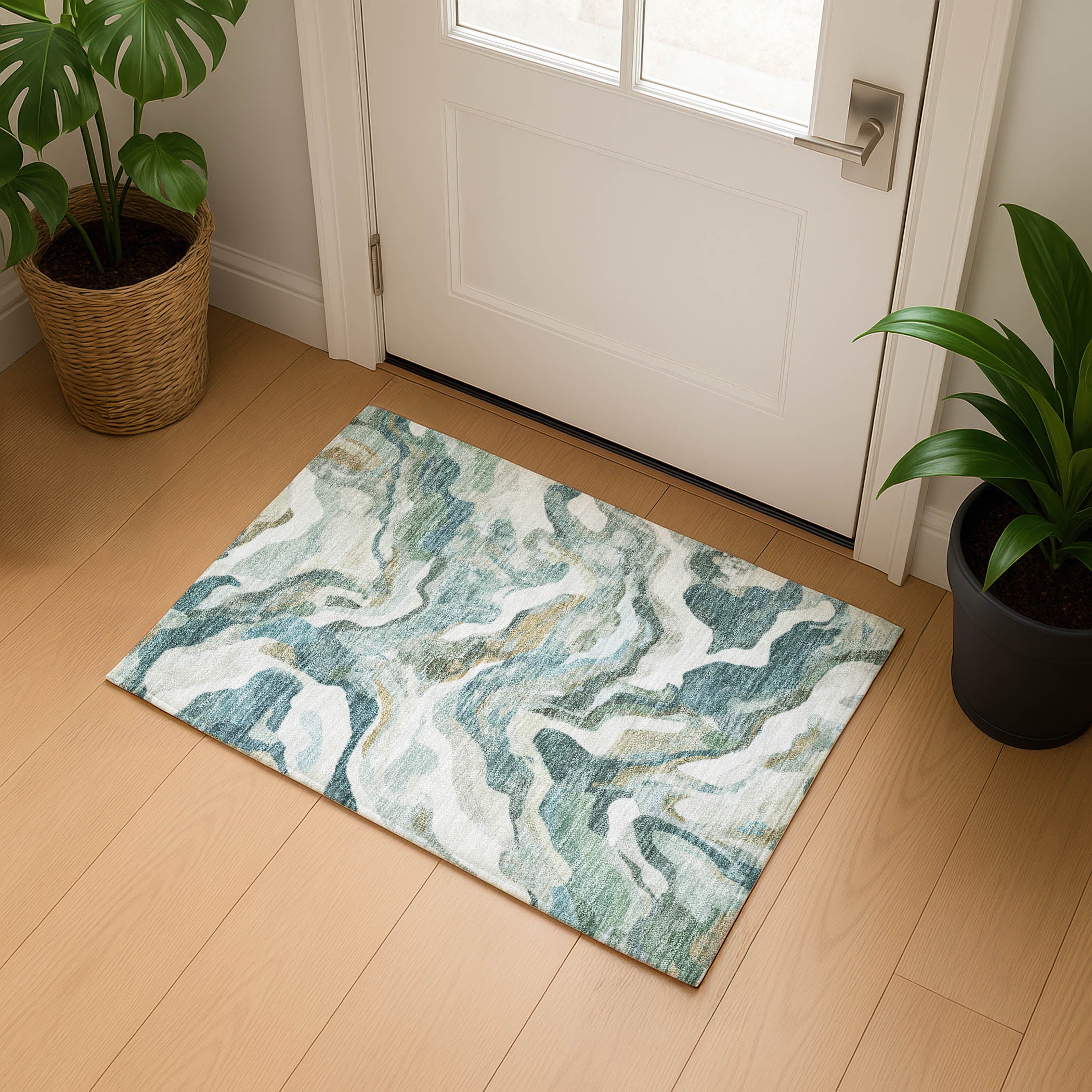 Bruges Machine Washable Transitional Teal Rug 1'8" x 2'6" #shape_Rectangle