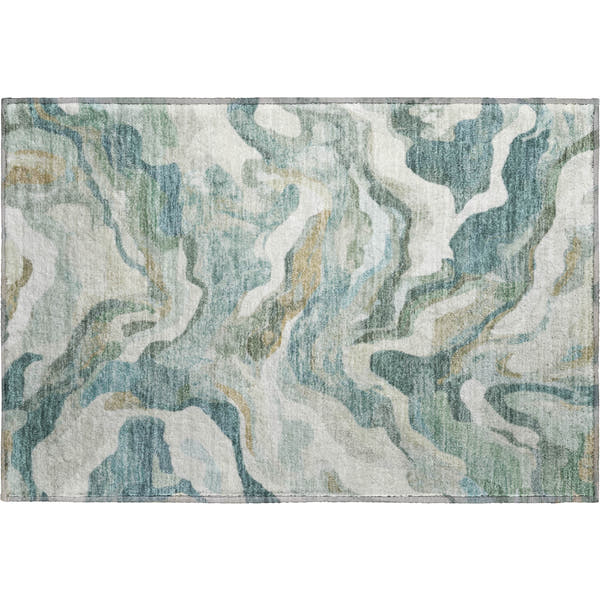 Bruges Machine Washable Transitional Teal Rug 1'8" x 2'6"