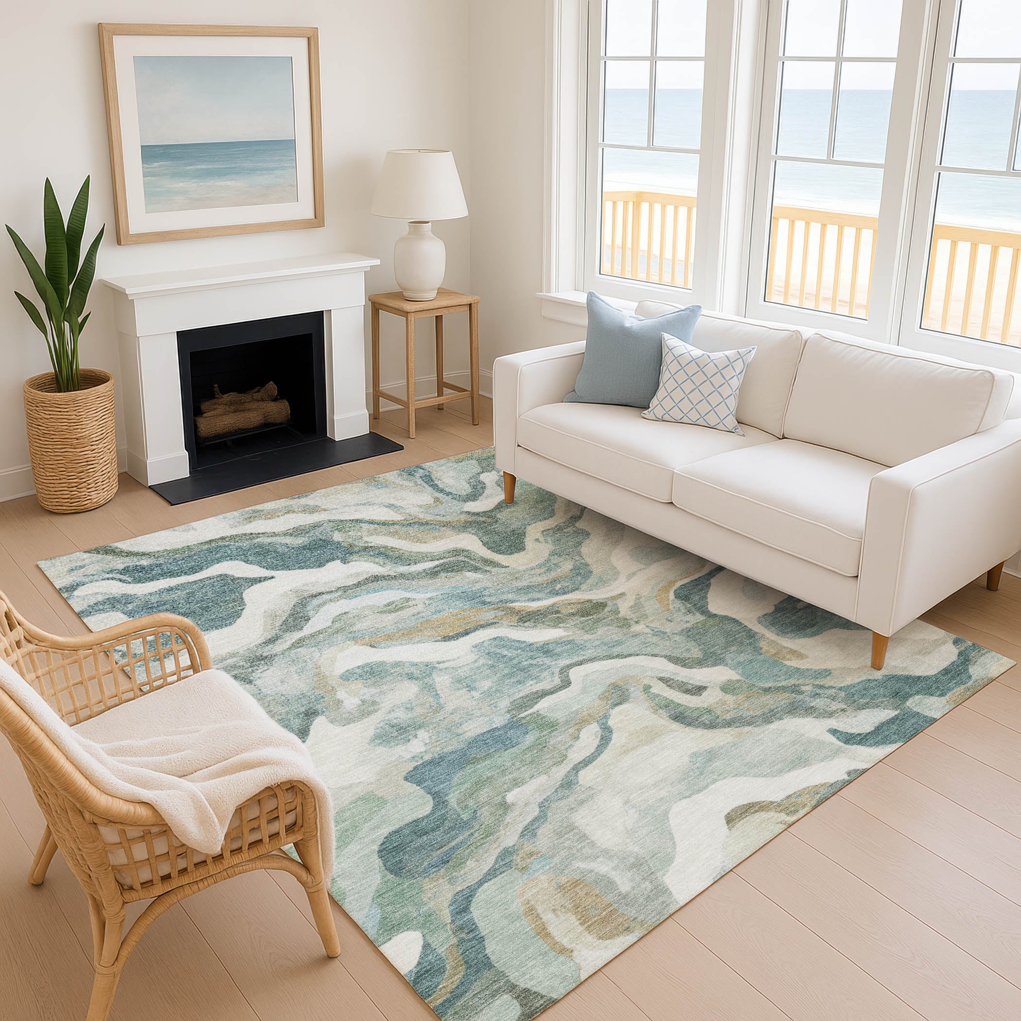 Bruges Machine Washable Transitional Teal Rug 2'6" x 3'10" #shape_Rectangle