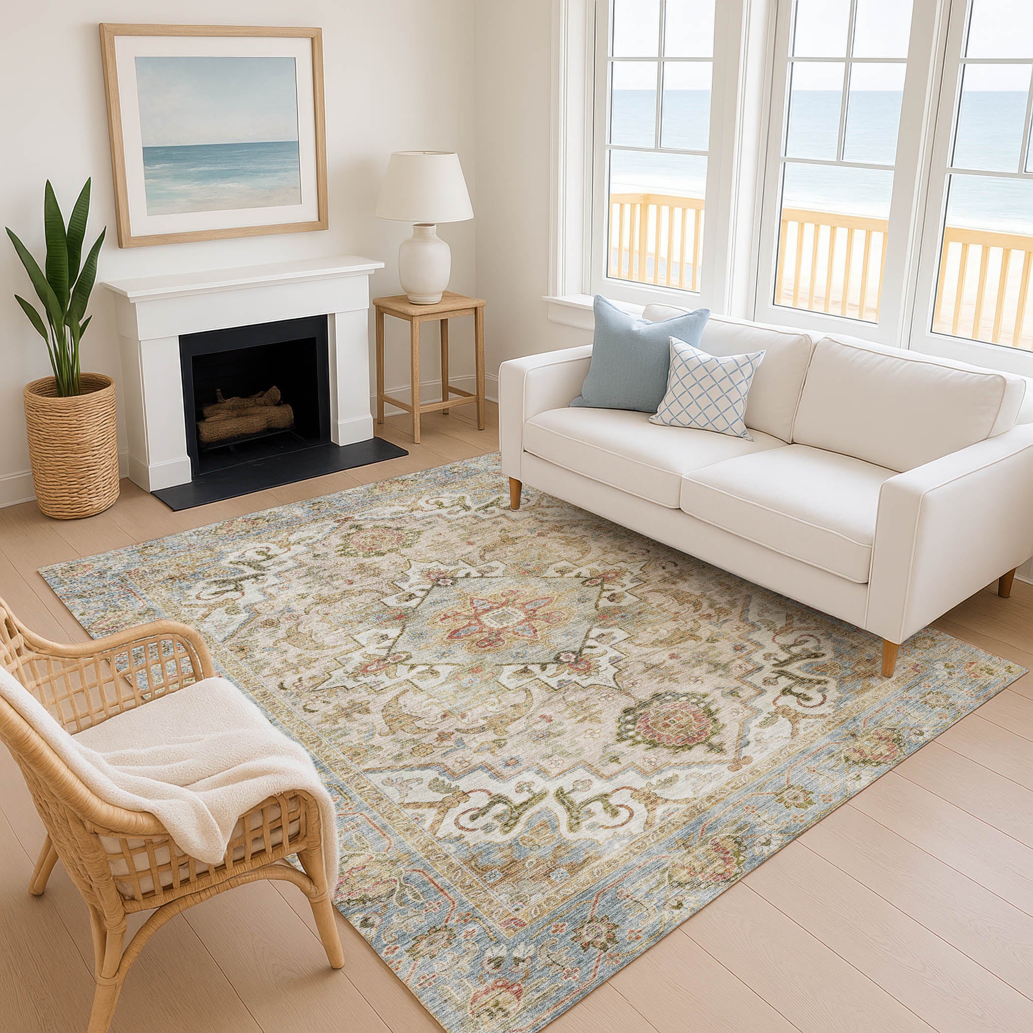 Santorini Machine Washable Traditional Beige Brown Rug 2'6" x 3'10" #shape_Rectangle