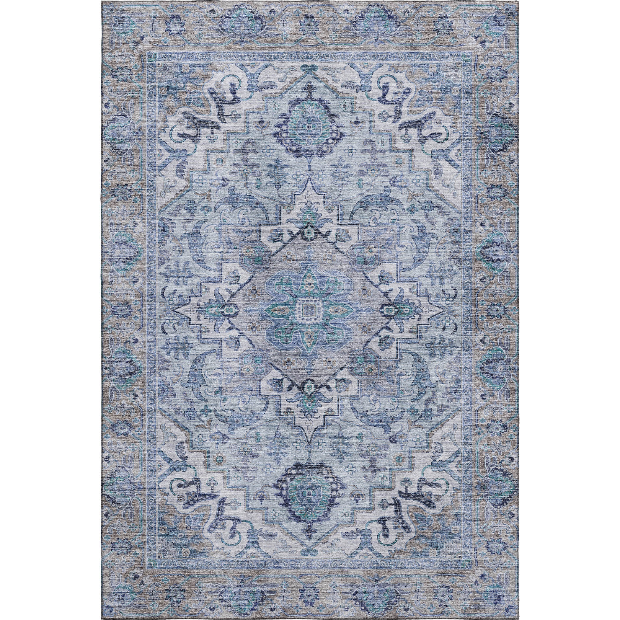 Santorini Machine Washable Traditional Blue Rug 2'6" x 3'10" #shape_Rectangle