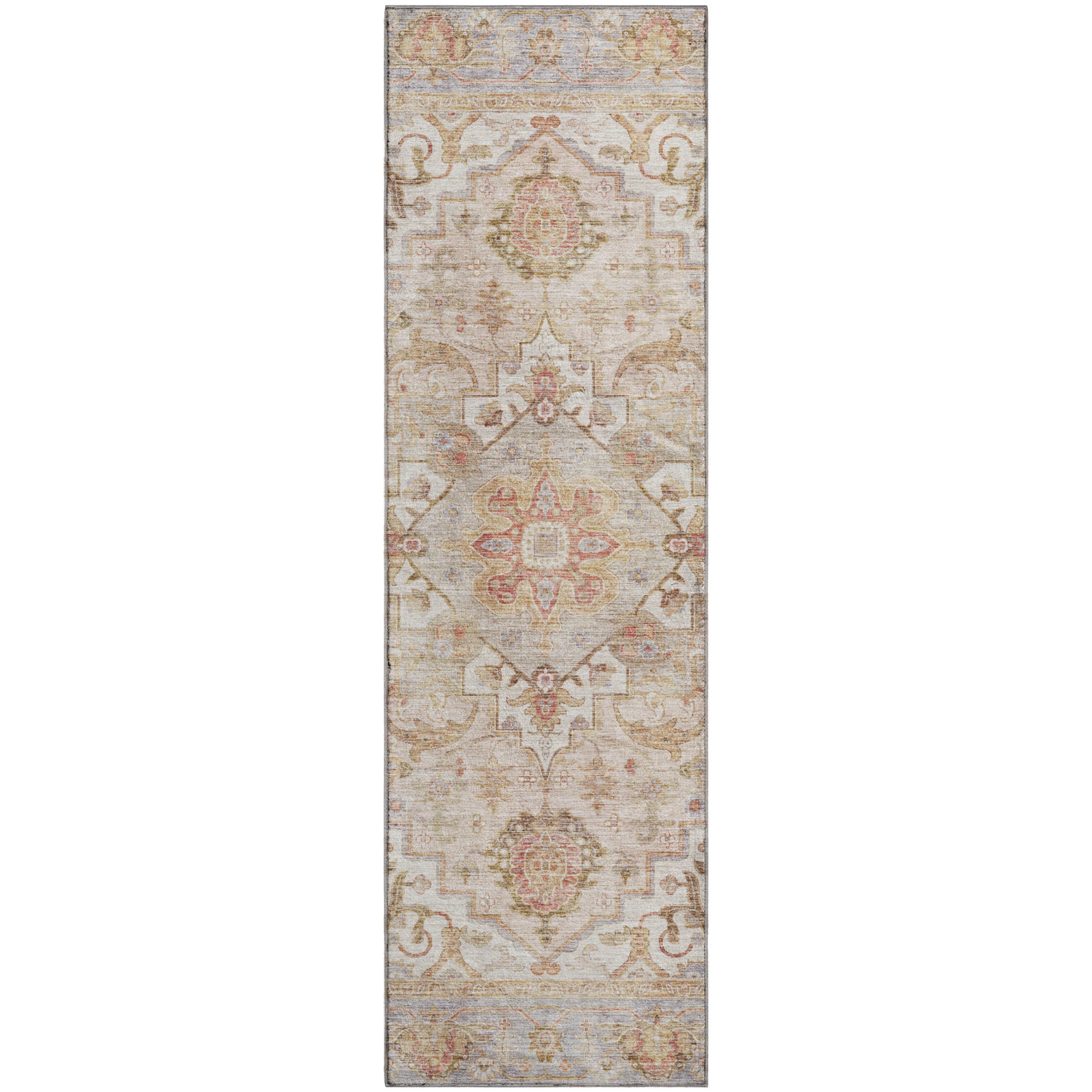 Santorini Machine Washable Traditional Coral Orange Rug 2'3" x 7'6" #shape_Runner