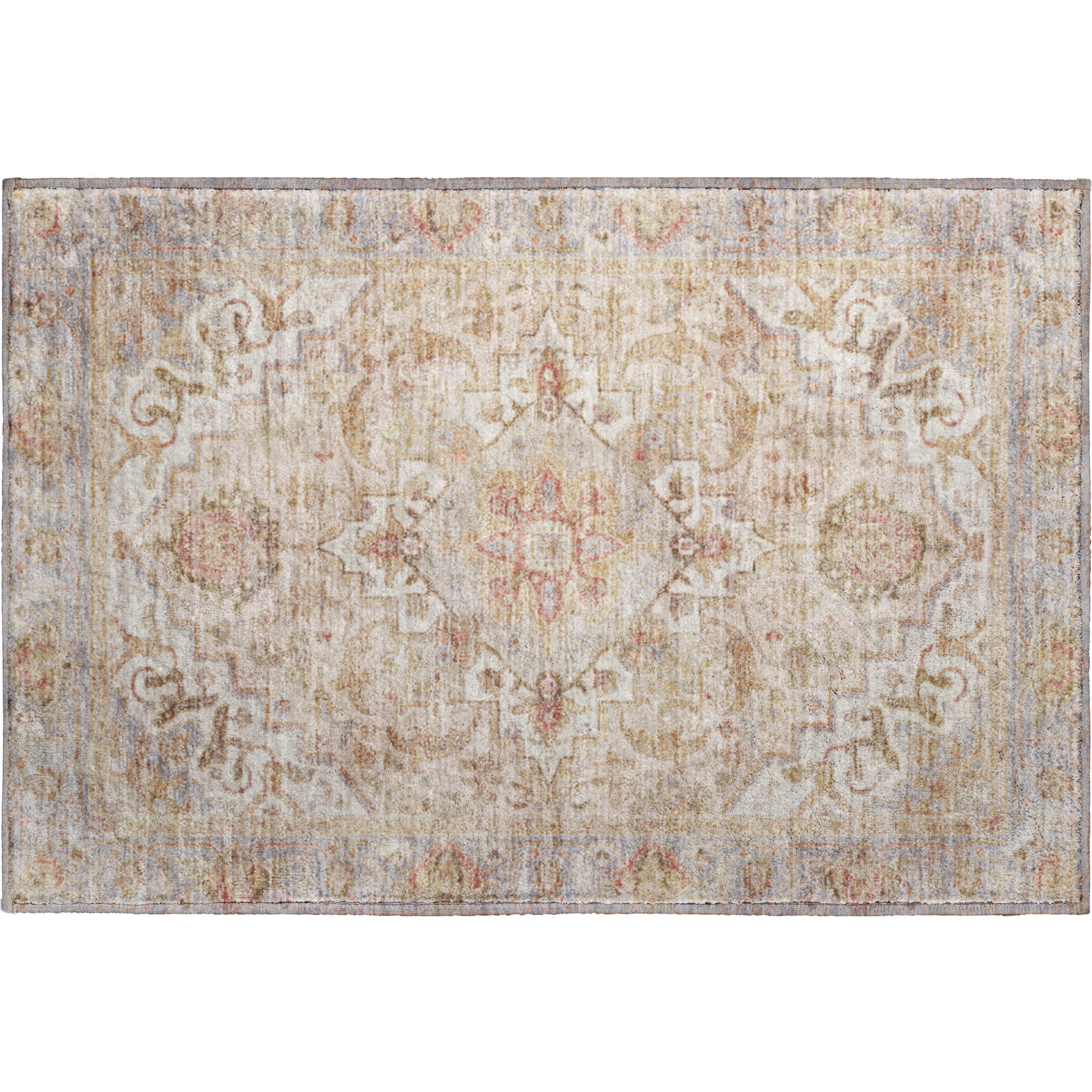 Santorini Machine Washable Traditional Coral Orange Rug 1'8" x 2'6" #shape_Rectangle