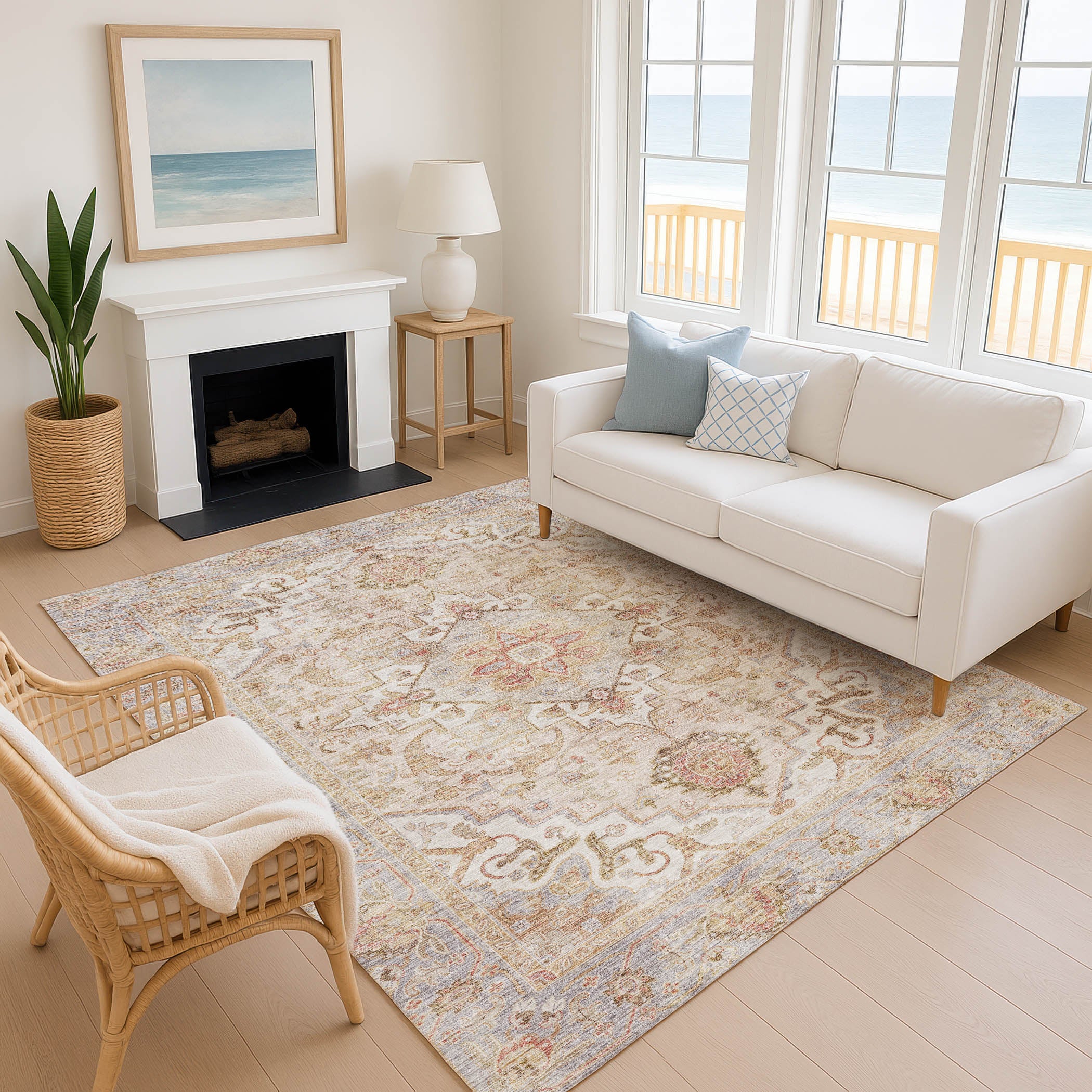 Santorini Machine Washable Traditional Coral Orange Rug 2'6" x 3'10" #shape_Rectangle