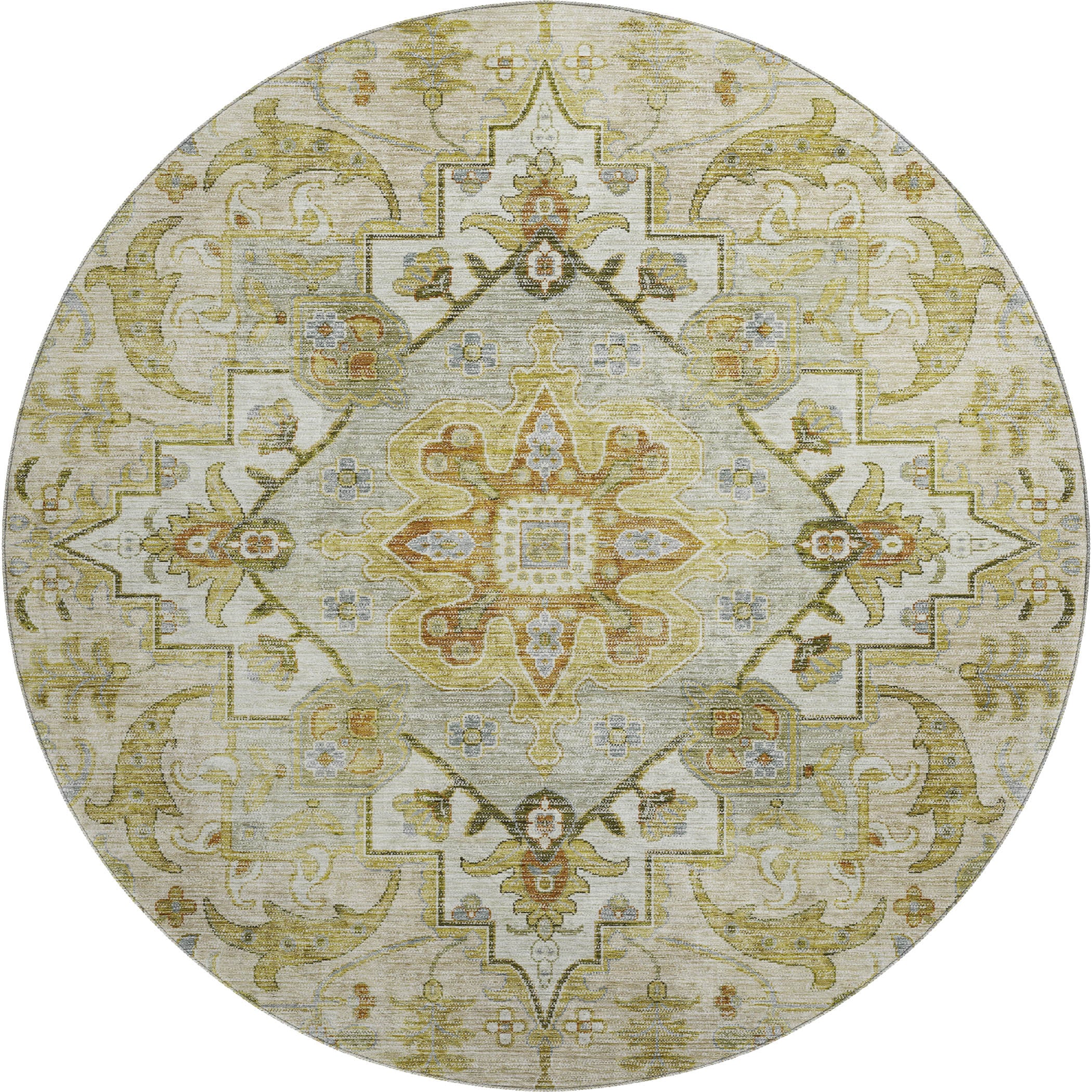 Santorini Machine Washable Traditional Khaki Brown Rug 8' x 8' #shape_Round