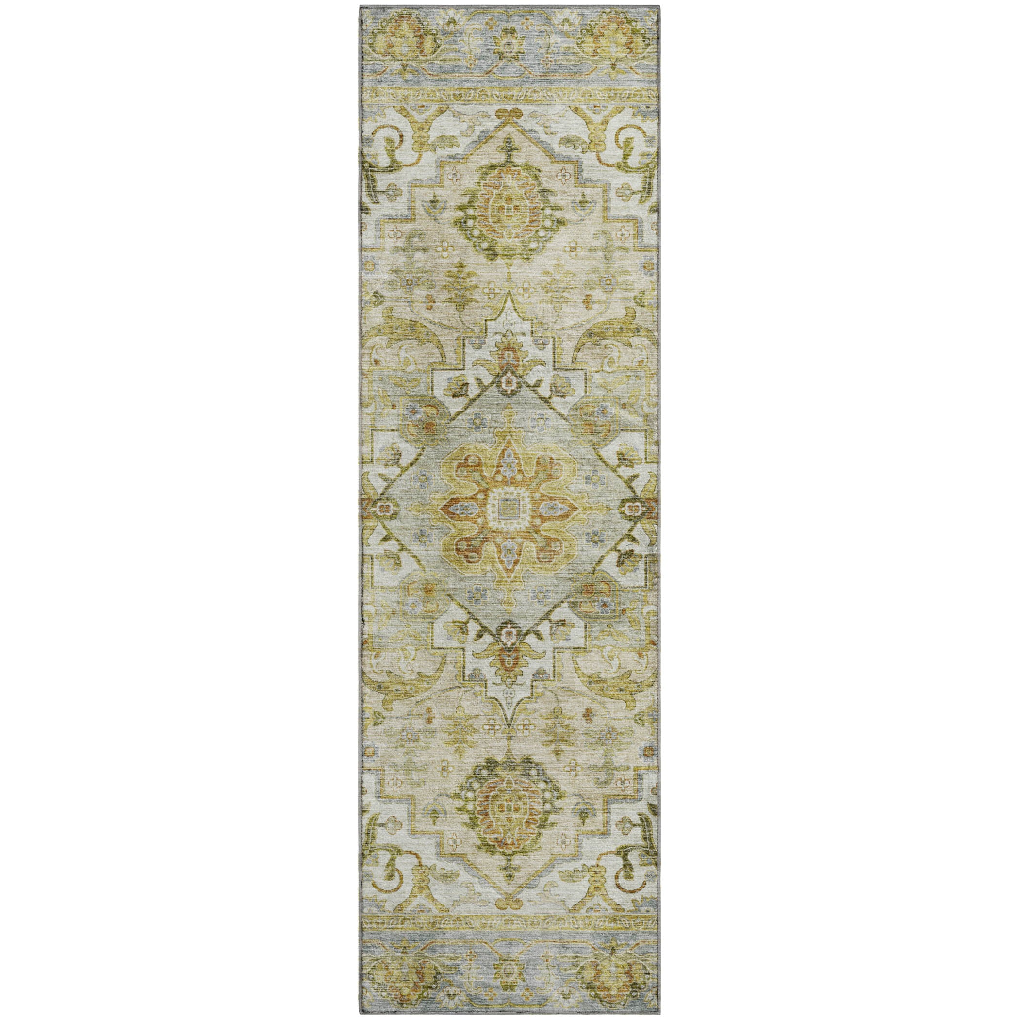 Santorini Machine Washable Traditional Khaki Brown Rug 2'3" x 7'6" #shape_Runner
