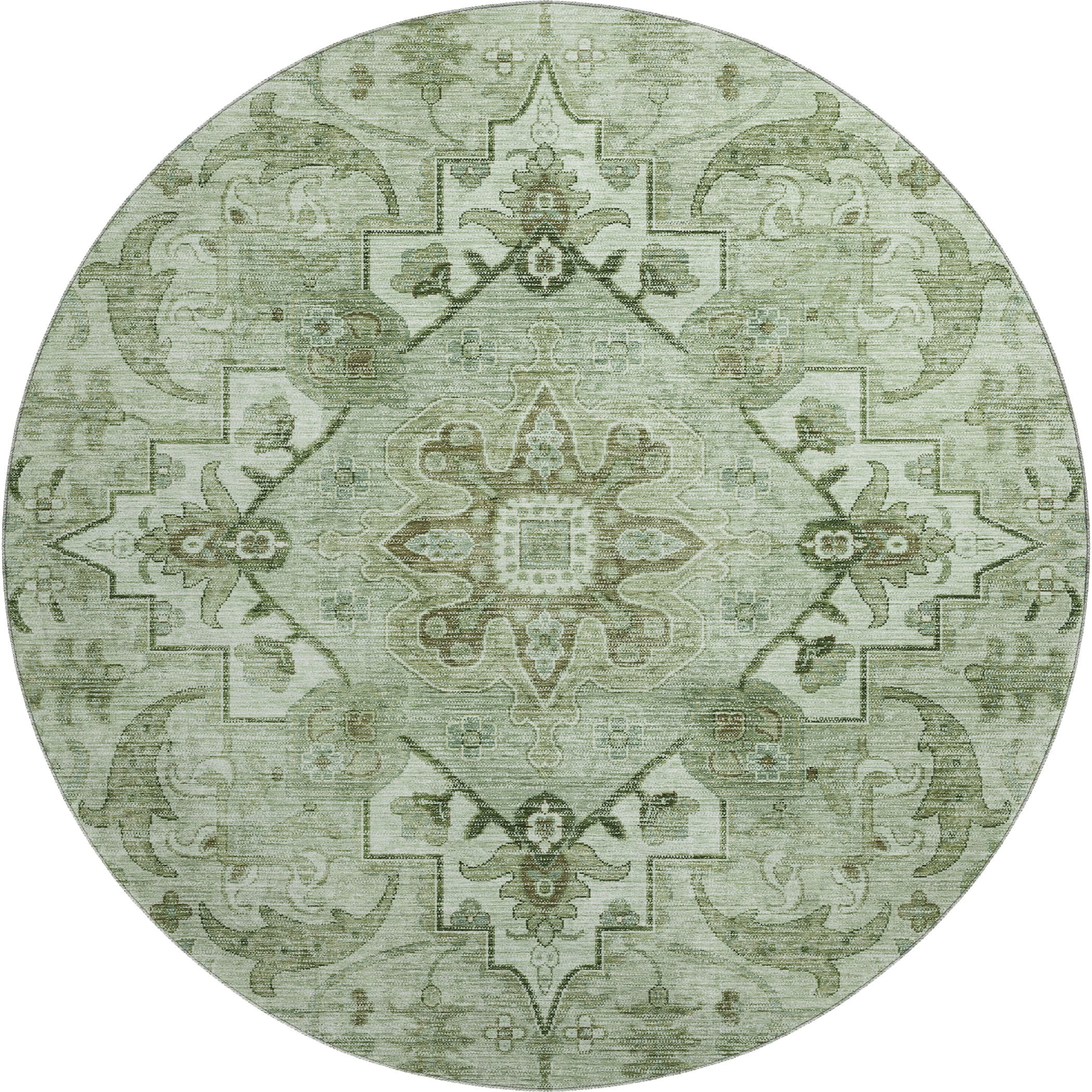 Sintra Machine Washable Traditional Aloe Green Rug 8' x 8' #shape_Round