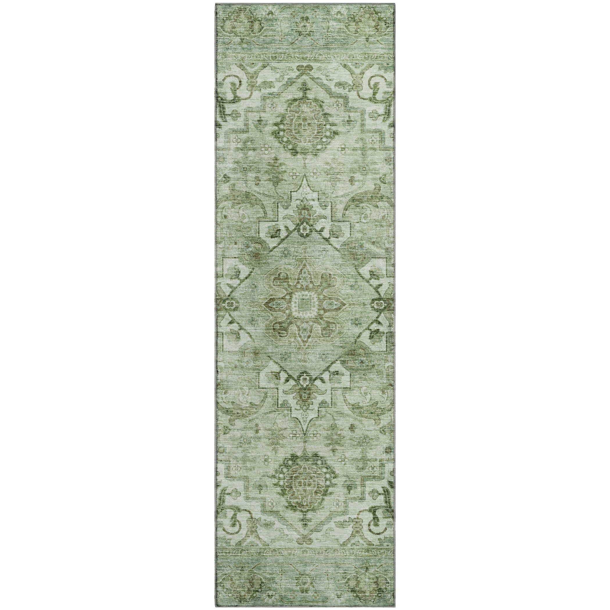 Sintra Machine Washable Traditional Aloe Green Rug 2'3" x 7'6" #shape_Runner