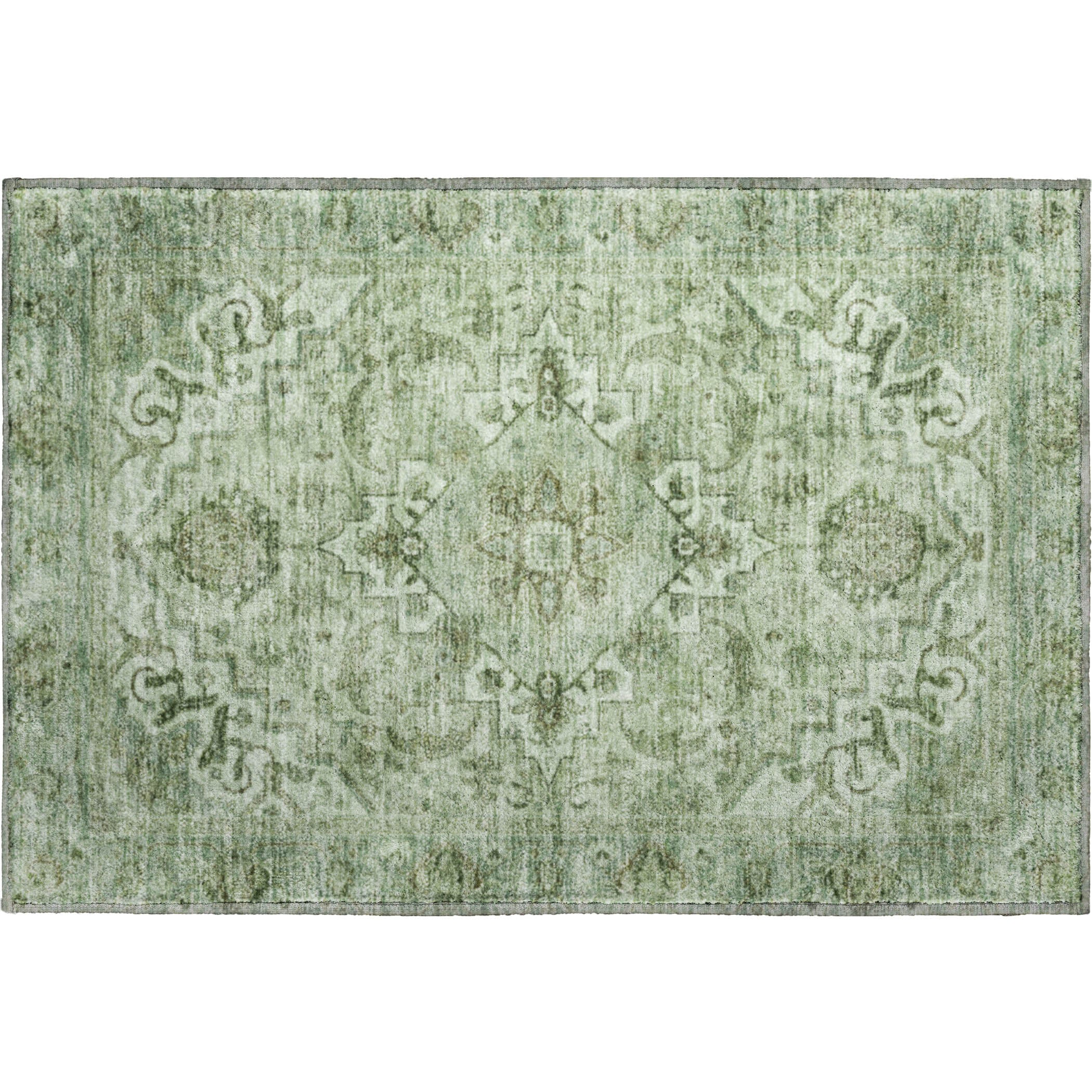 Sintra Machine Washable Traditional Aloe Green Rug 1'8" x 2'6" #shape_Rectangle