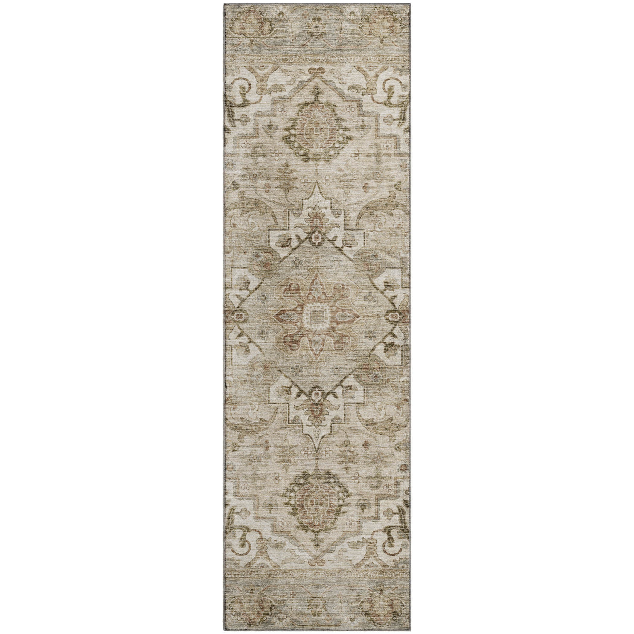 Sintra Machine Washable Traditional Beige Brown Rug 2'3" x 7'6" #shape_Runner