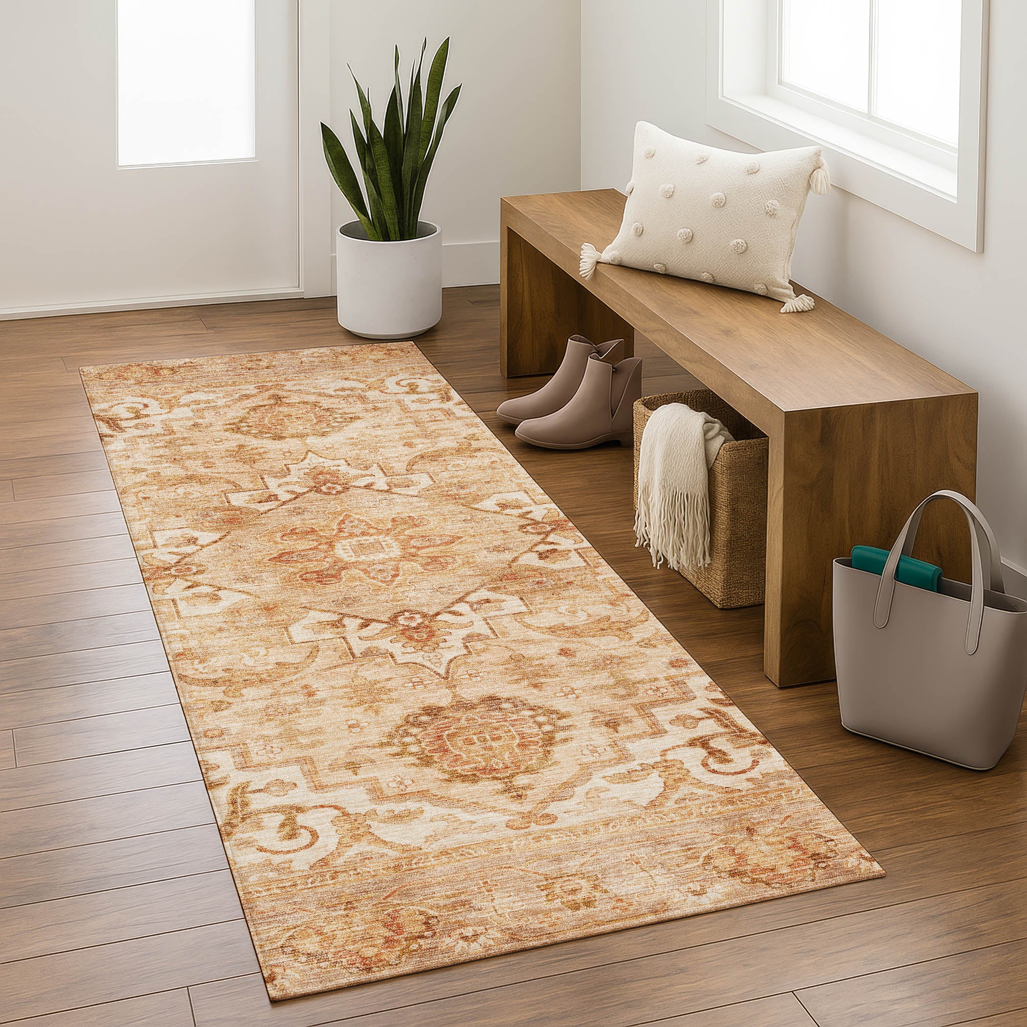 Sintra Machine Washable Traditional Copper Orange Rug 2'3" x 7'6" #shape_Runner