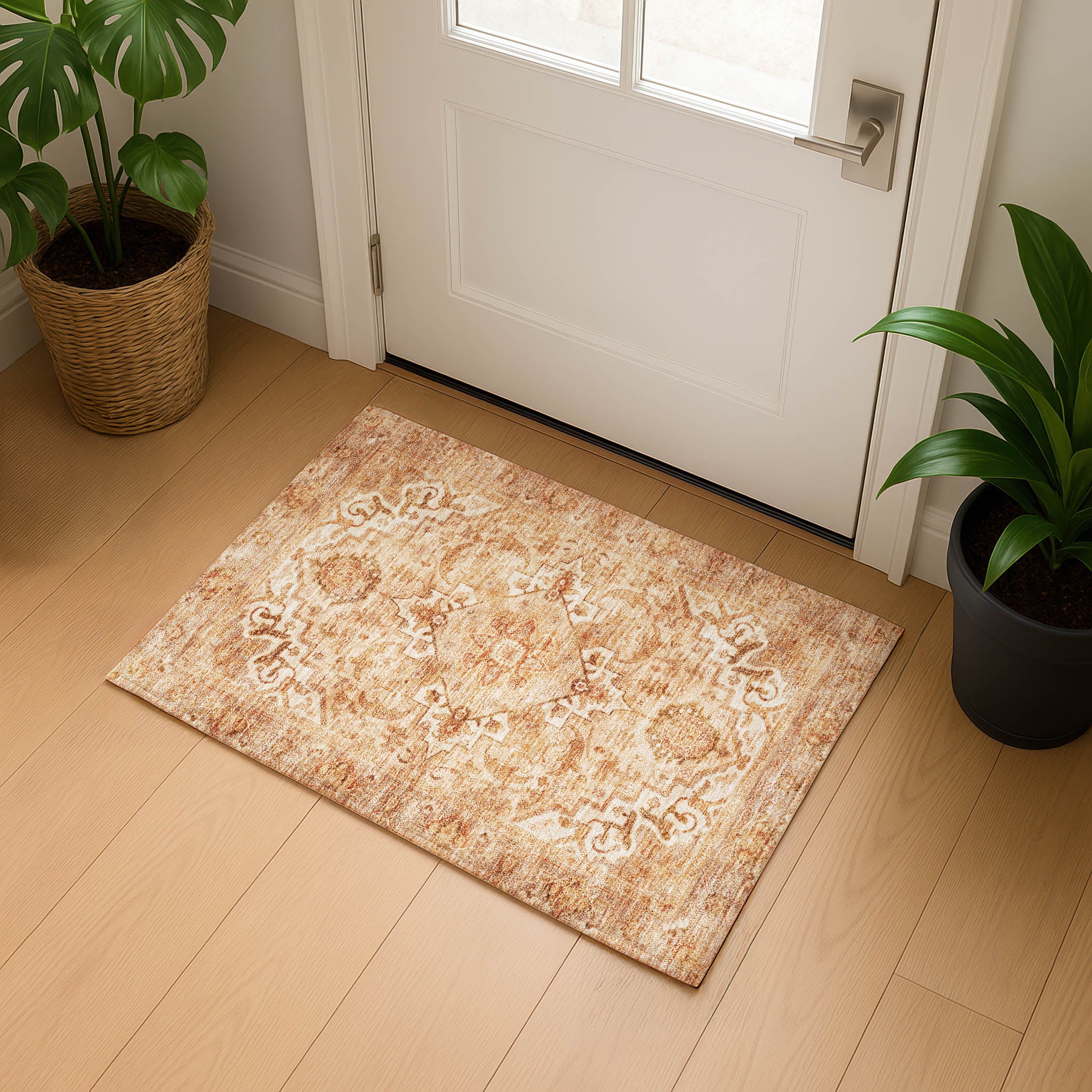 Sintra Machine Washable Traditional Copper Orange Rug 1'8" x 2'6" #shape_Rectangle