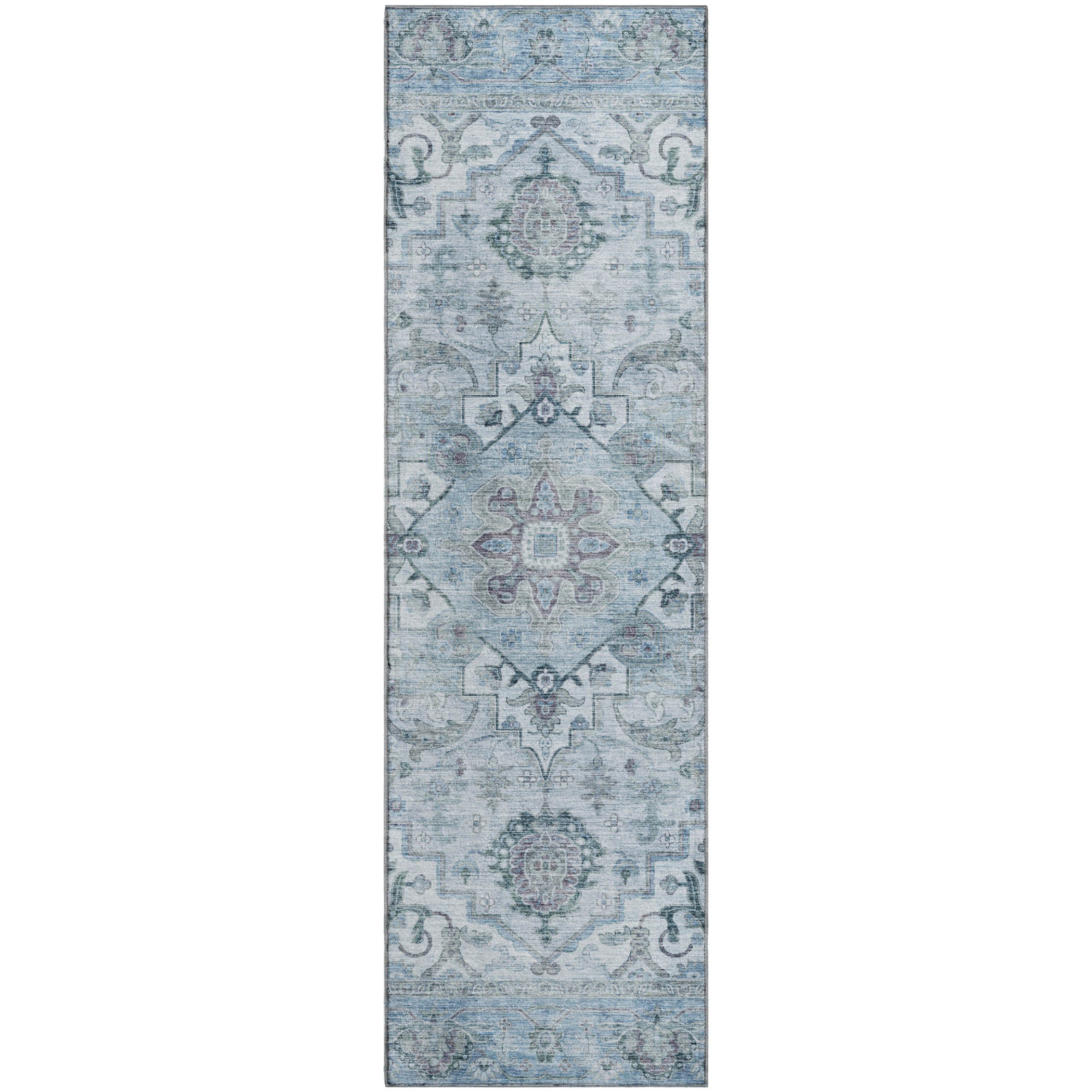 Sintra Machine Washable Traditional Sky Blue Rug 2'3" x 7'6" #shape_Runner