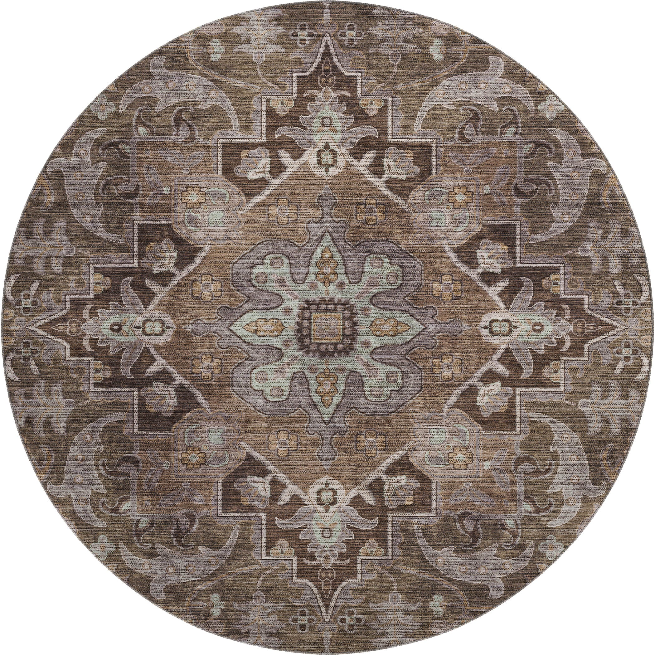 Chiang Mai Machine Washable Traditional Brown Rug 8' x 8' #shape_Round