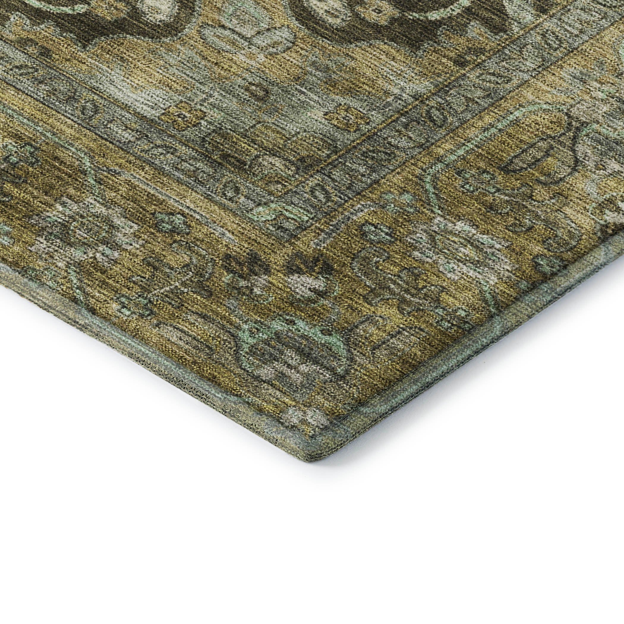 Chiang Mai Machine Washable Traditional Olive Green Rug 1'8" x 2'6" #shape_Rectangle