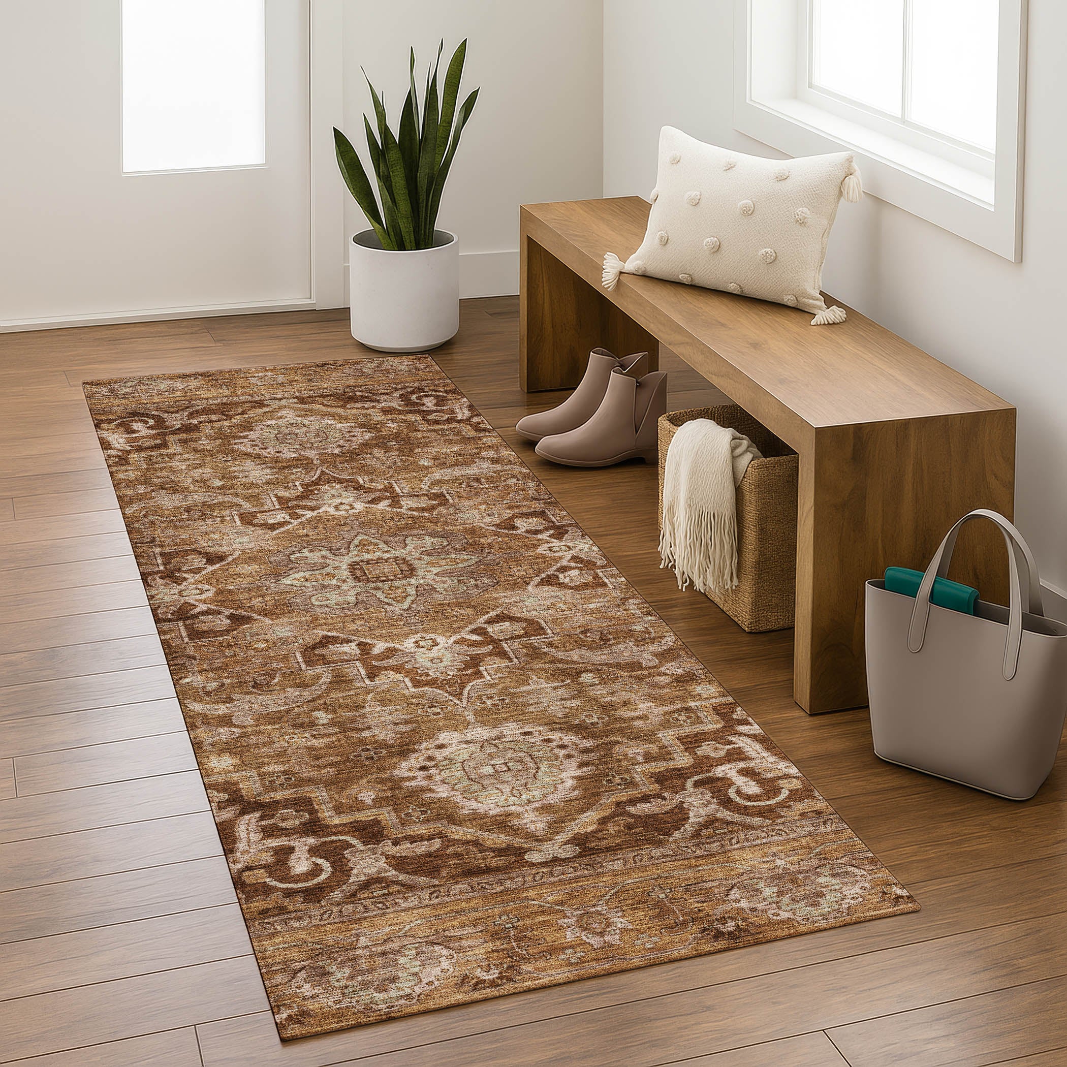 Chiang Mai Machine Washable Traditional Terracotta Orange Rug 2'3" x 7'6" #shape_Runner
